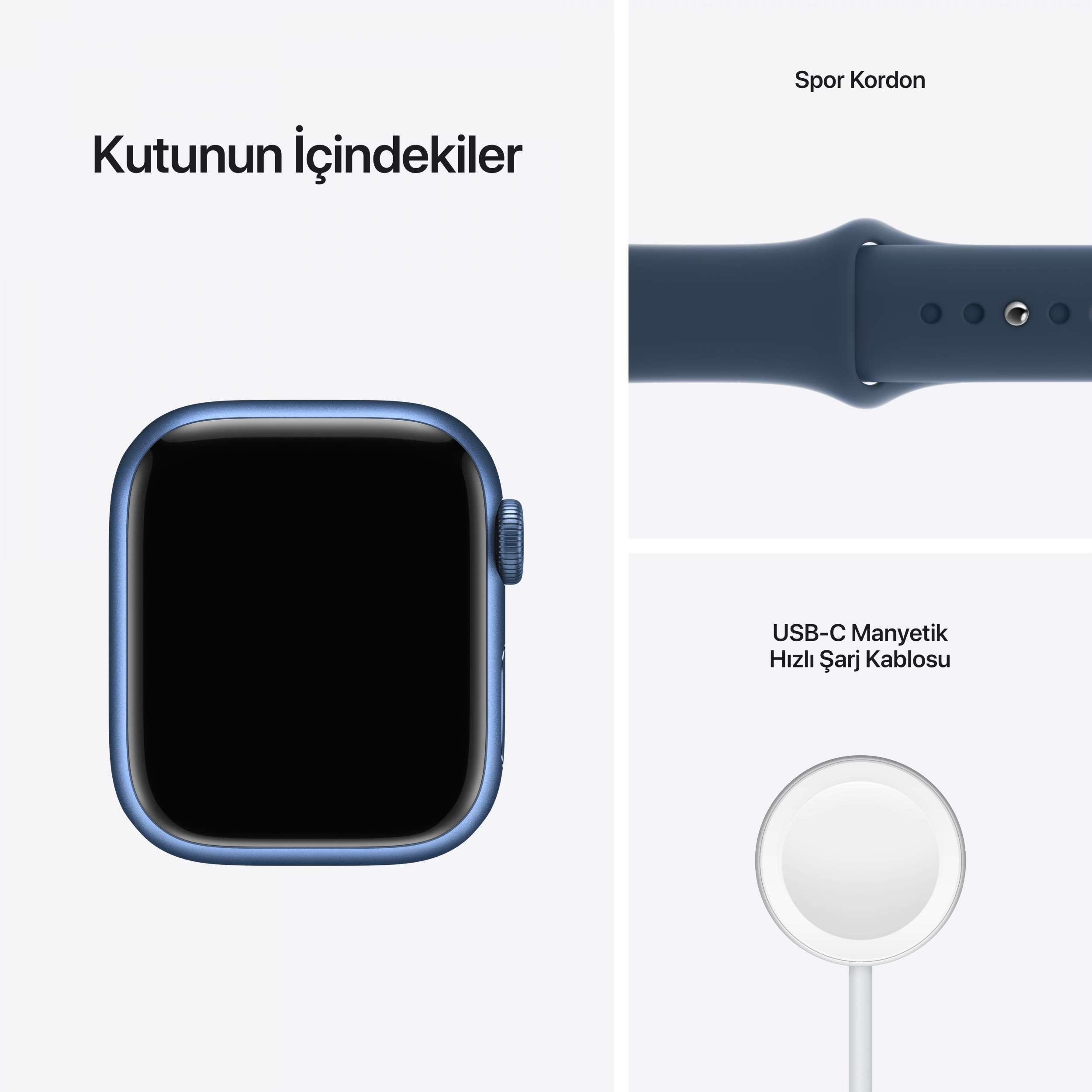 Apple Watch Series 7 GPS 41mm Mavi Alüminyum Kasa - Koyu Abis Spor Kordon MKN13TU/A
