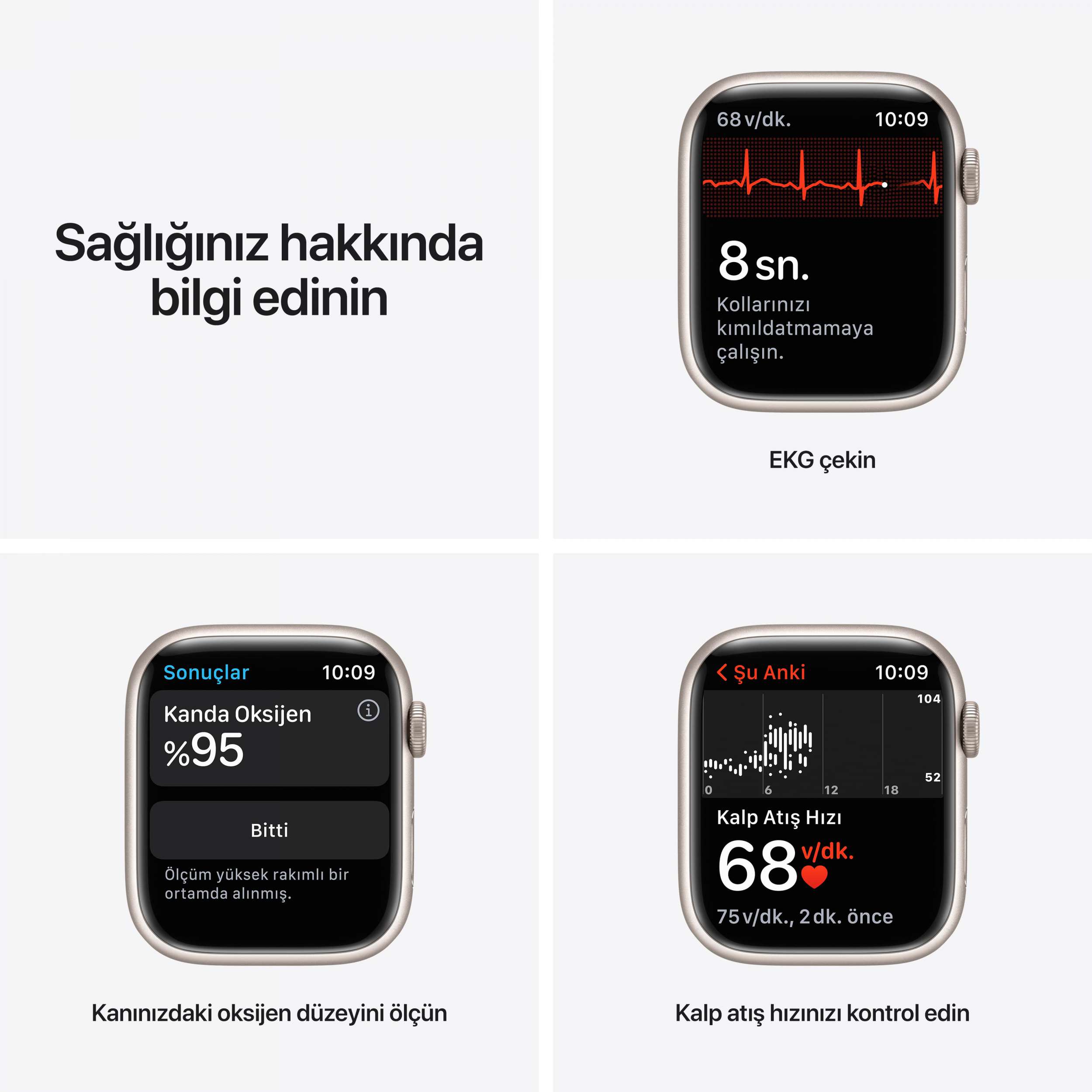 Apple Watch Series 7 GPS 45mm Yıldız Işığı Alüminyum Kasa - Yıldız Işığı Spor Kordon MKN63TU/A