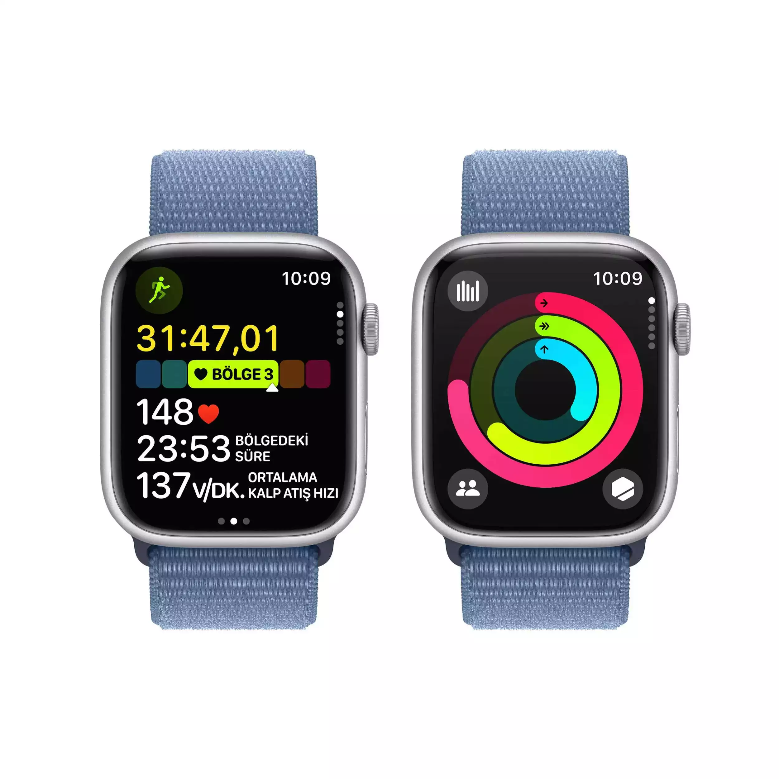 Apple Watch Series 9 GPS 45mm Gümüş Alüminyum Kasa Buz Mavisi Spor Loop MR9F3TU/A
