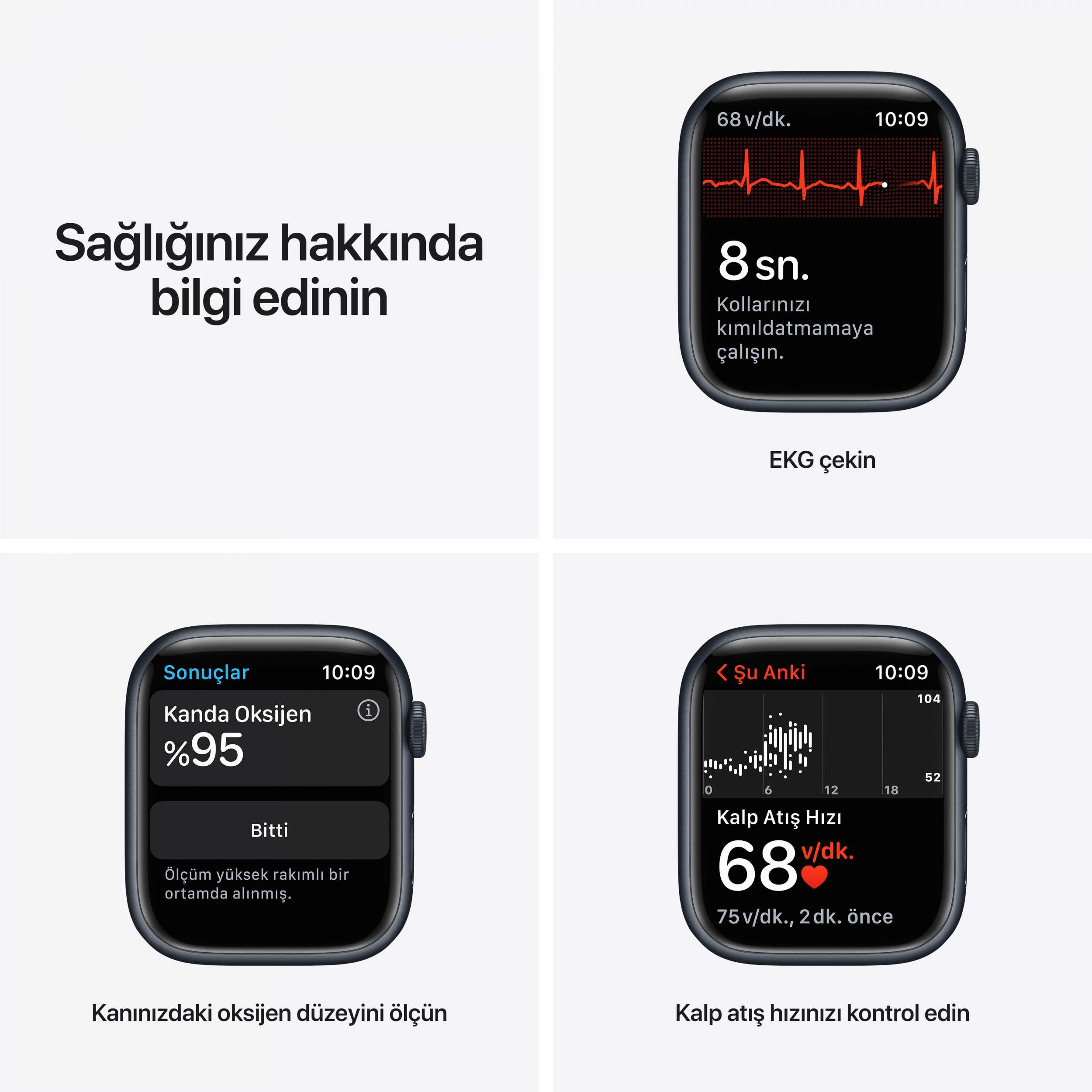 Apple Watch Series 7 GPS 45mm Uzay Grisi Alüminyum Kasa - Gece Yarısı Spor Kordon MKN53TU/A