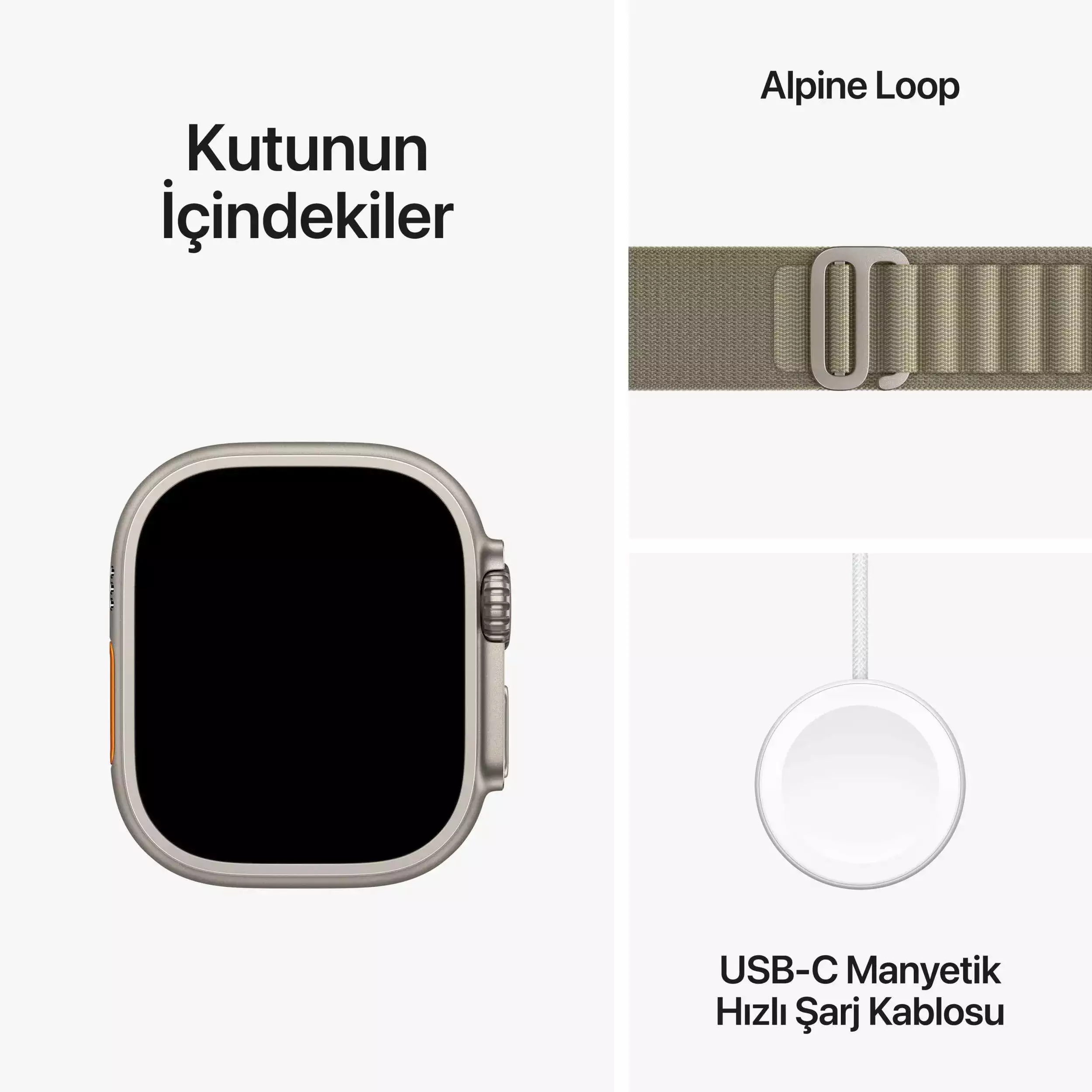 Apple Watch Ultra 2 GPS + Cellular 49mm Titanyum Kasa Klasik Zeytin Yeşili Alpine Loop L MRF03TU/A