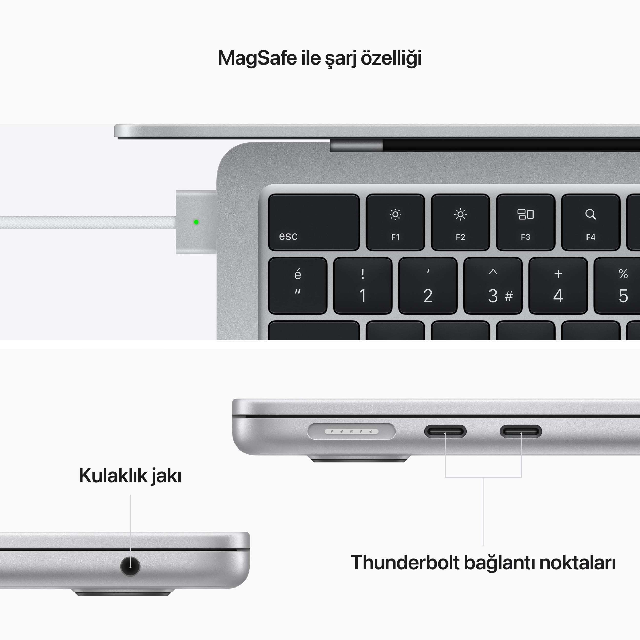 MacBook Air 13.6 inc M2 8CPU 8GPU 8GB 256GB Gümüş 35W Çift USB-C Z15W0010R-Teşhir