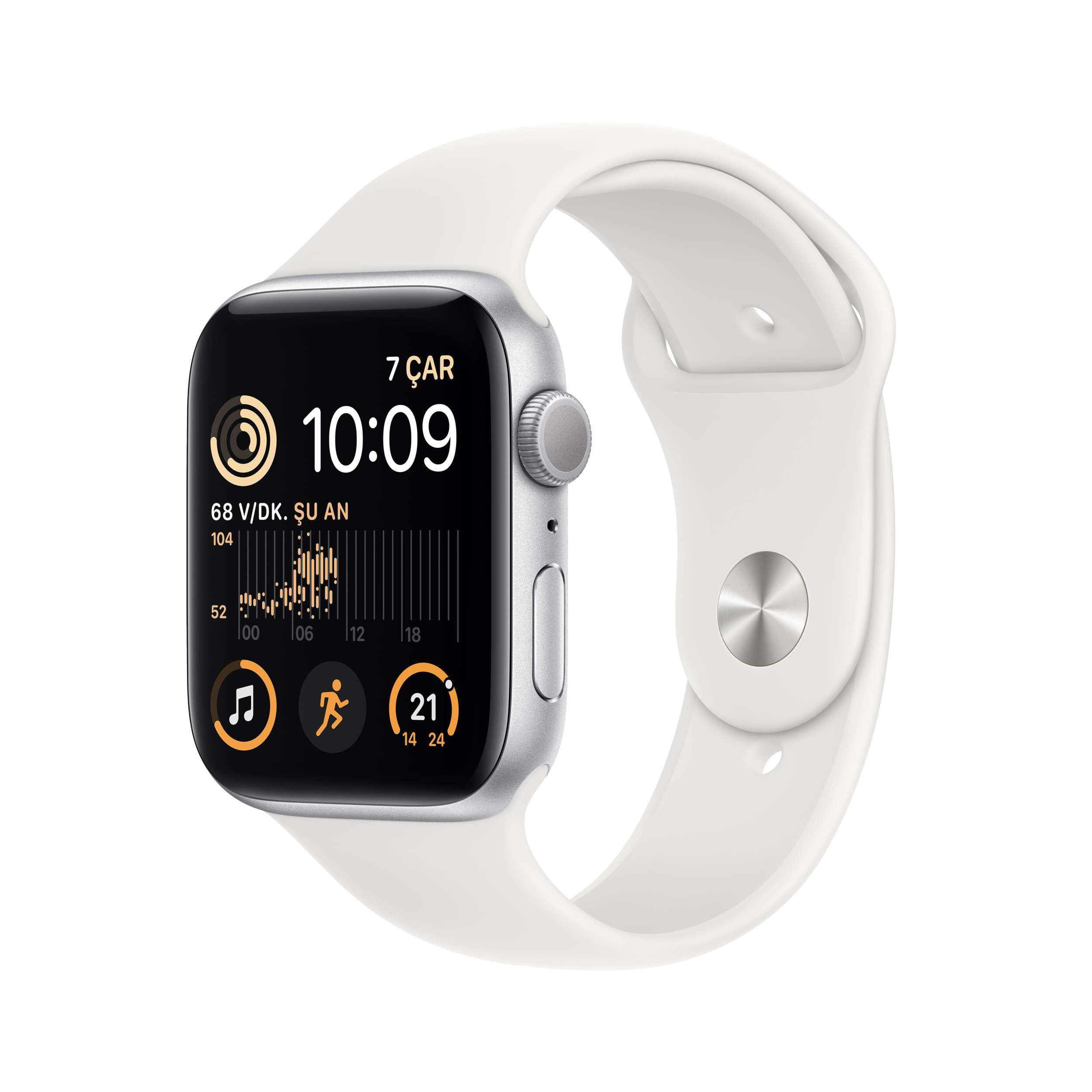 Apple Watch SE GPS 44mm Gümüş Rengi Alüminyum Kasa - Beyaz Spor Kordon MNK23TU/A-Teşhir