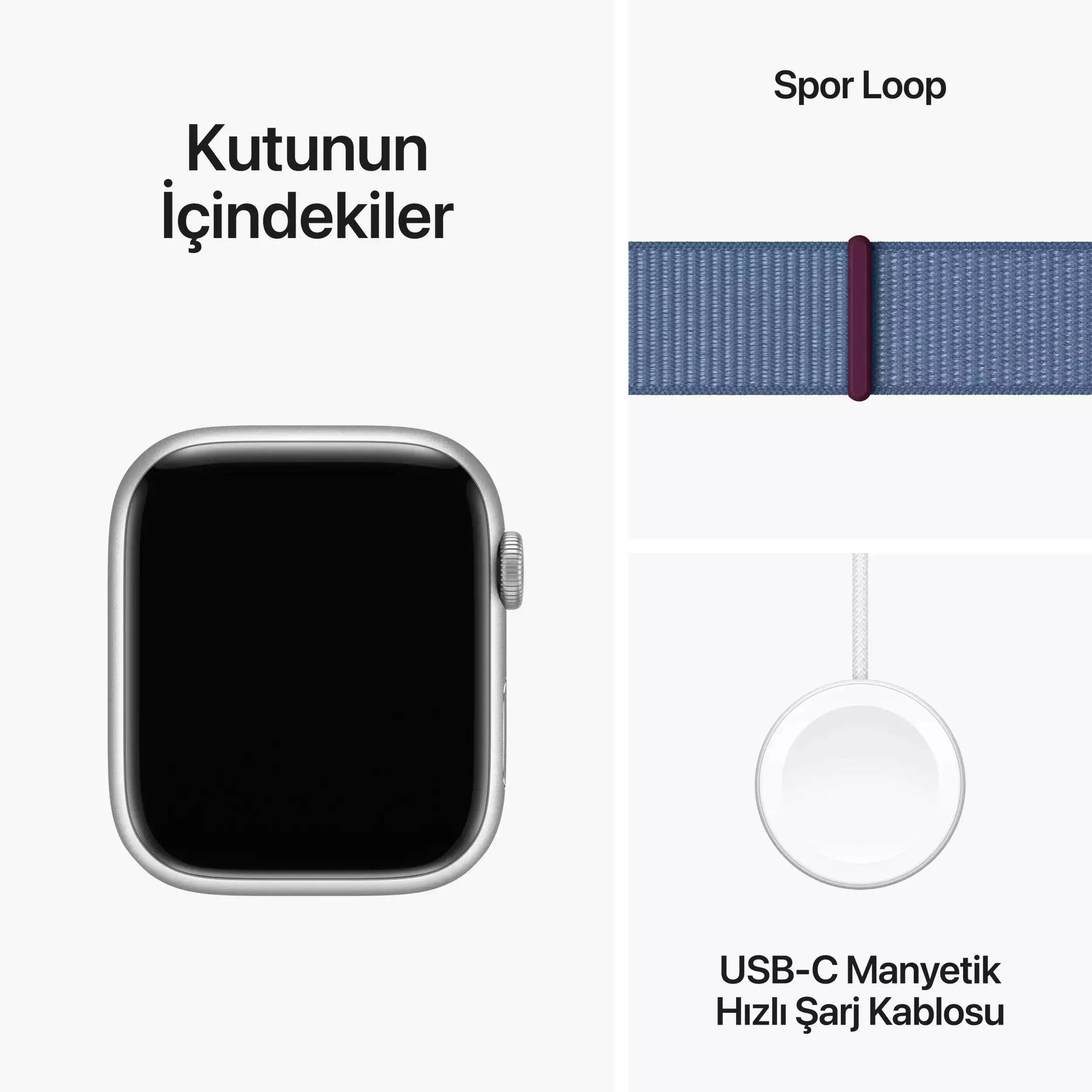 Apple Watch Series 9 GPS + Cellular 45mm Gümüş Alüminyum Kasa Buz Mavisi Spor Loop MRMJ3TU/A