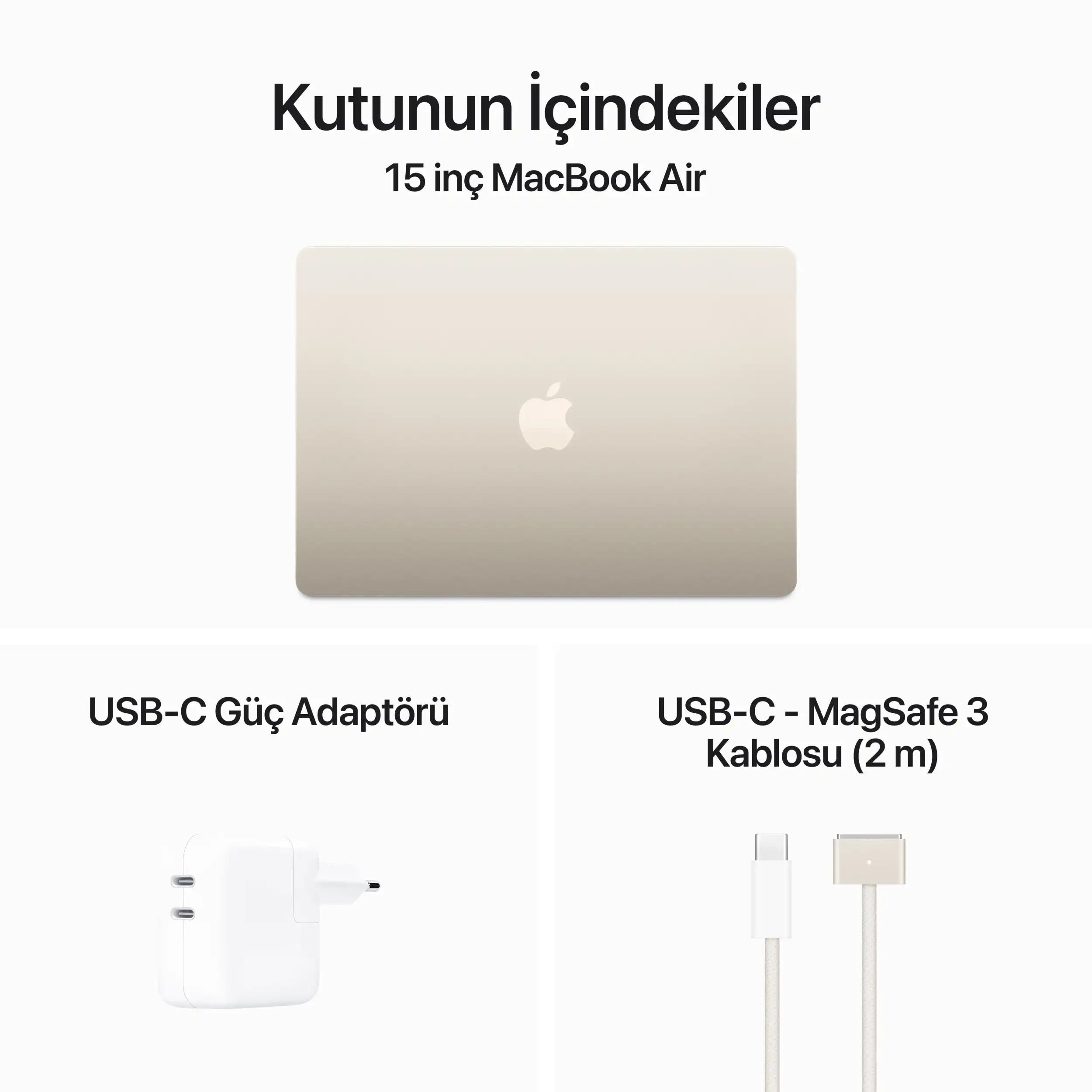 MacBook Air 15 inc M3 8CPU 10GPU 16GB 512GB Yıldız Işığı MXD33TU/A