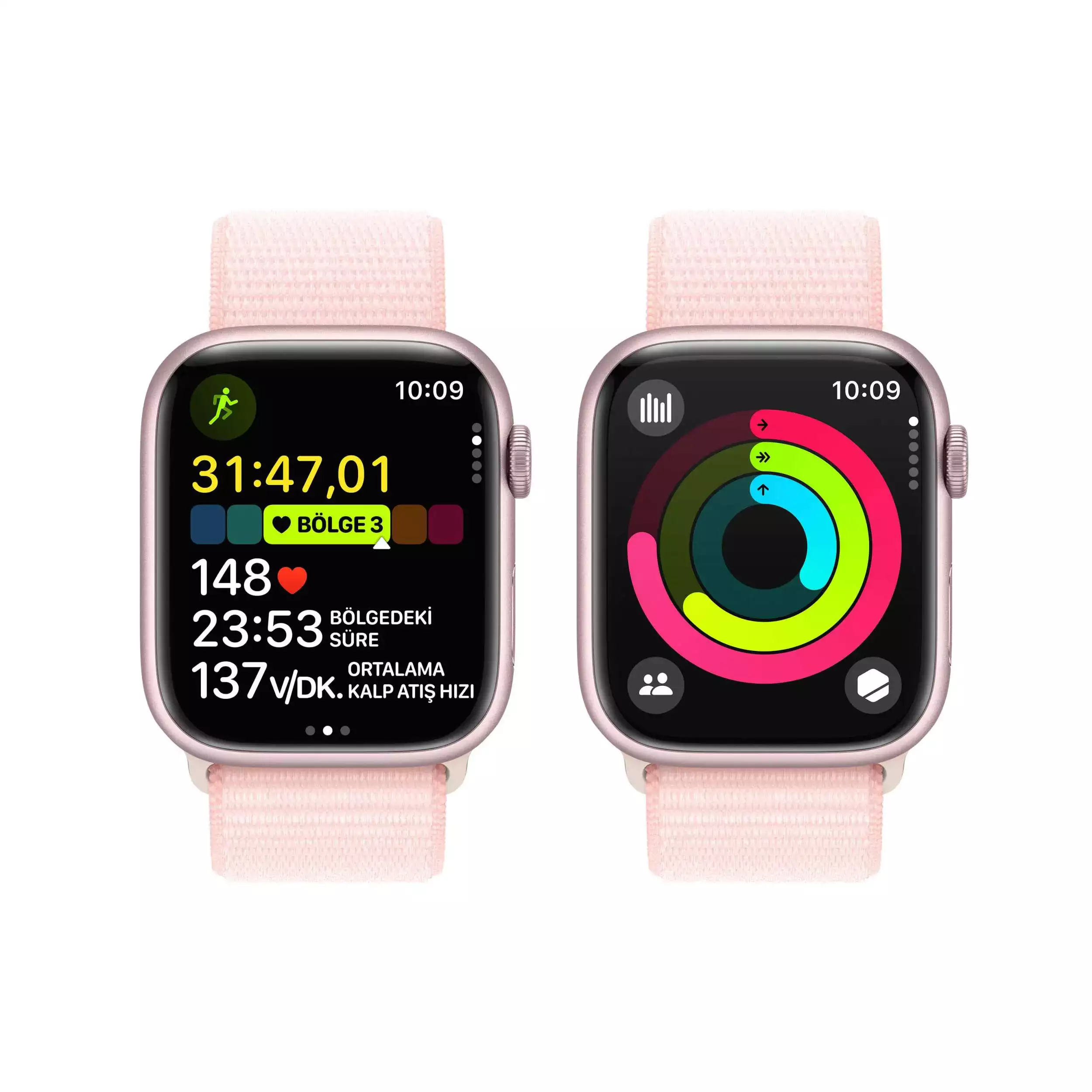 Apple Watch Series 9 GPS + Cellular 45mm Pembe Alüminyum Kasa Uçuk Pembe Spor Loop MRMM3TU/A