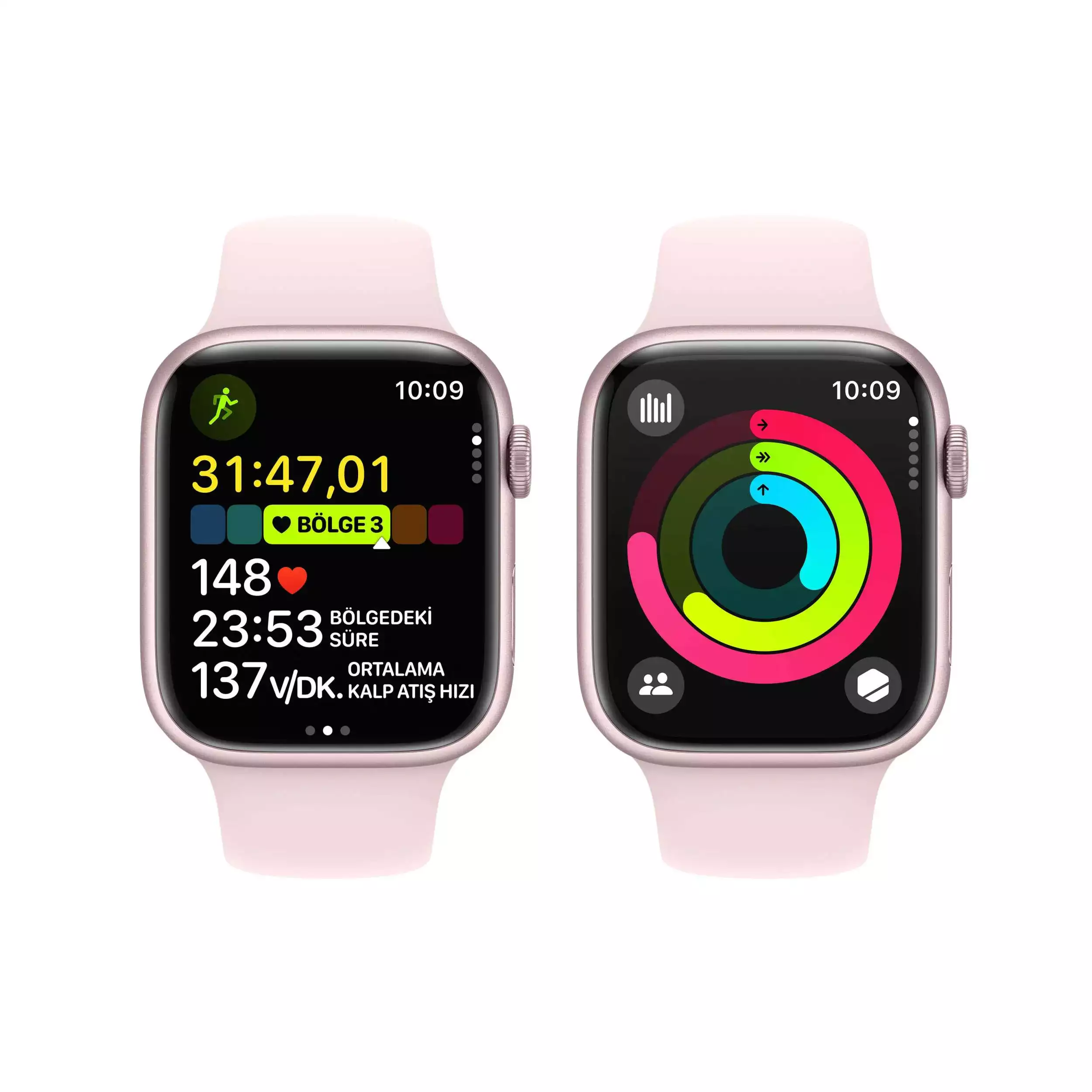 Apple Watch Series 9 GPS 45mm Pembe Alüminyum Kasa Uçuk Pembe Spor Kordon M/L MR9H3TU/A