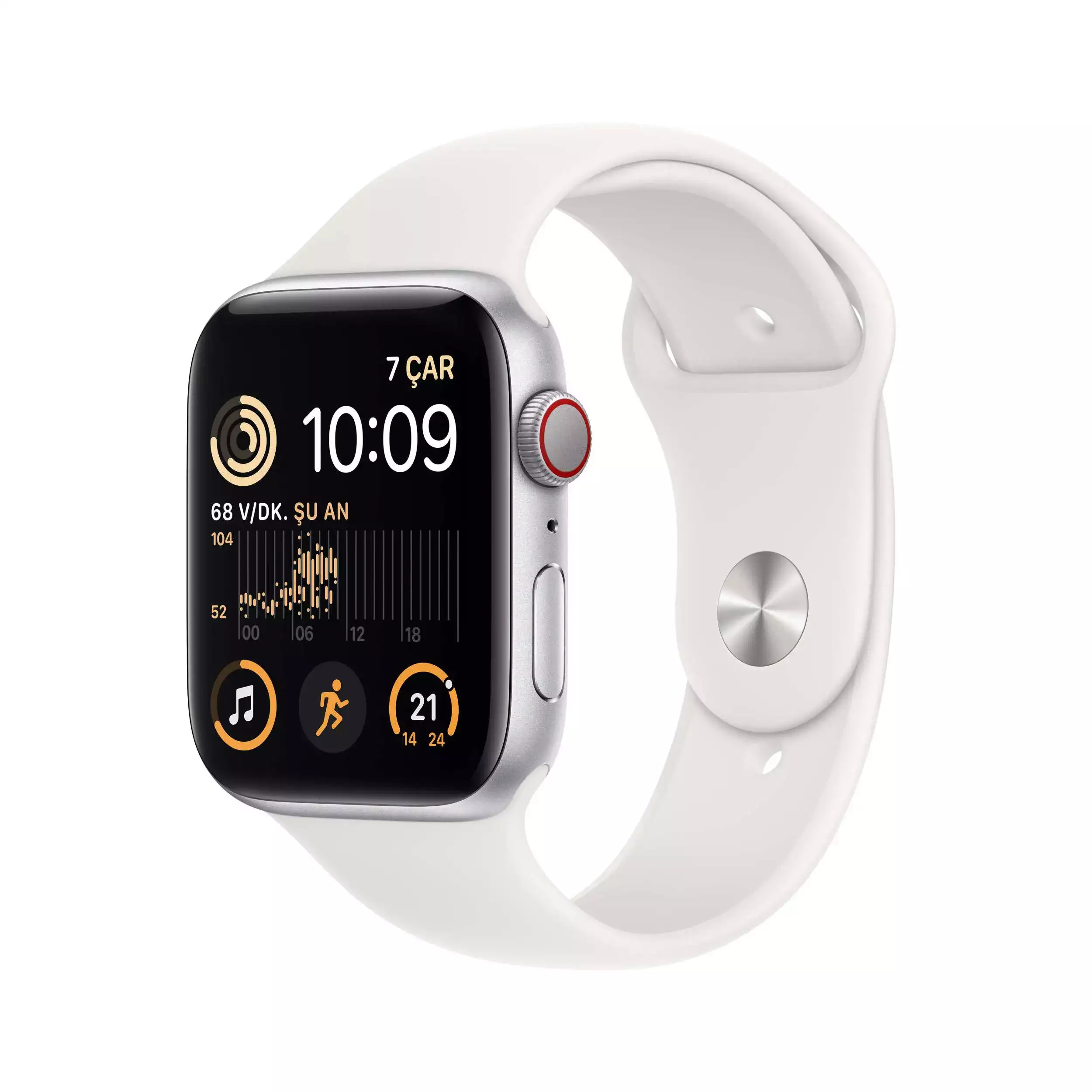 Apple Watch SE GPS + Cellular 44mm Gümüş Alüminyum Kasa - Beyaz Spor Kordon MNQ23TU/A