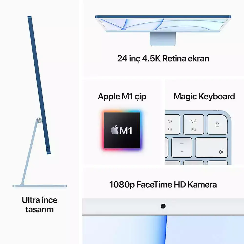 iMac 24 inc 4.5K M1 8CPU 8GPU 16GB 1TB Gümüş MJ553TU/A