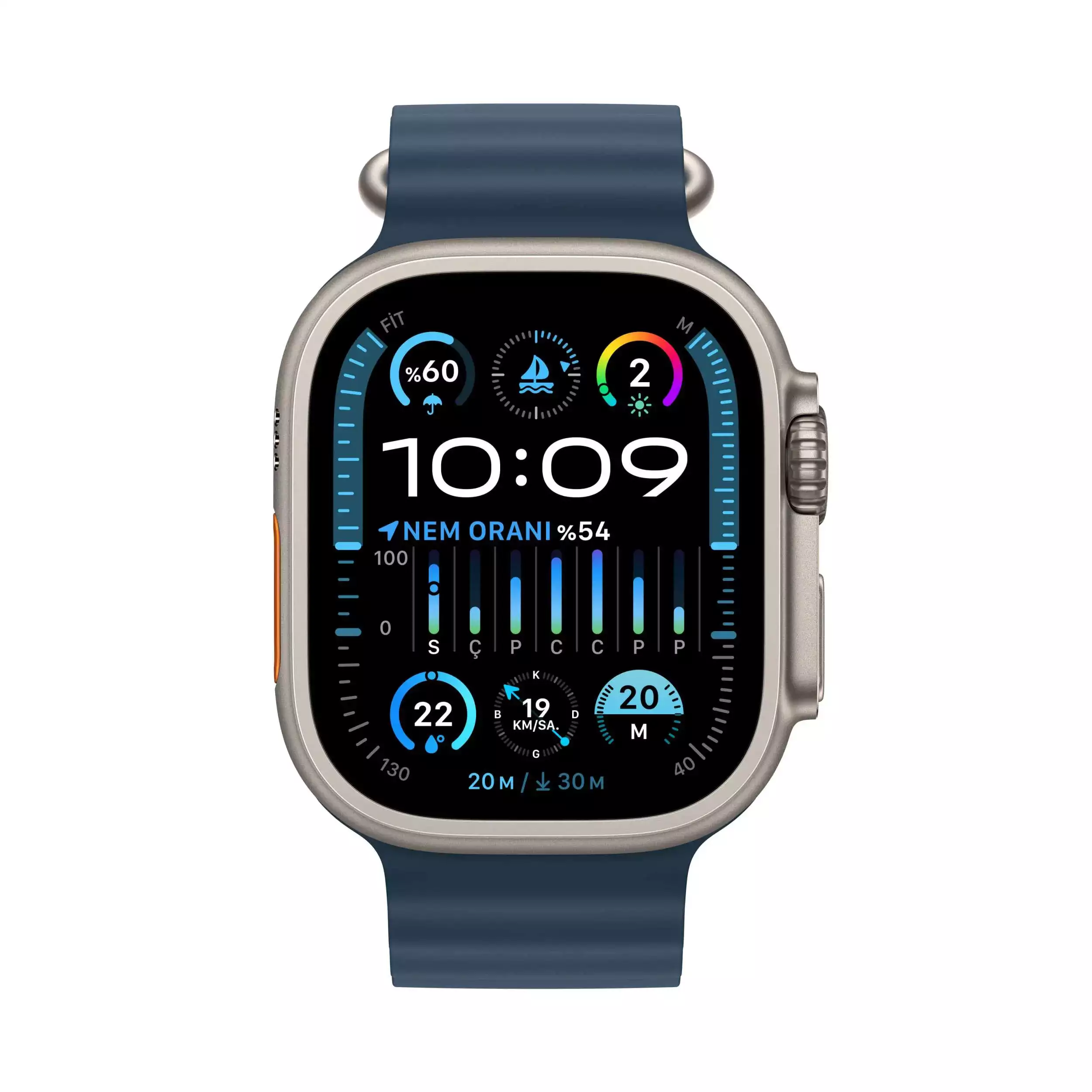 Apple Watch Ultra 2 GPS + Cellular 49mm Titanyum Kasa Mavi Ocean Kordon MREG3TU/A