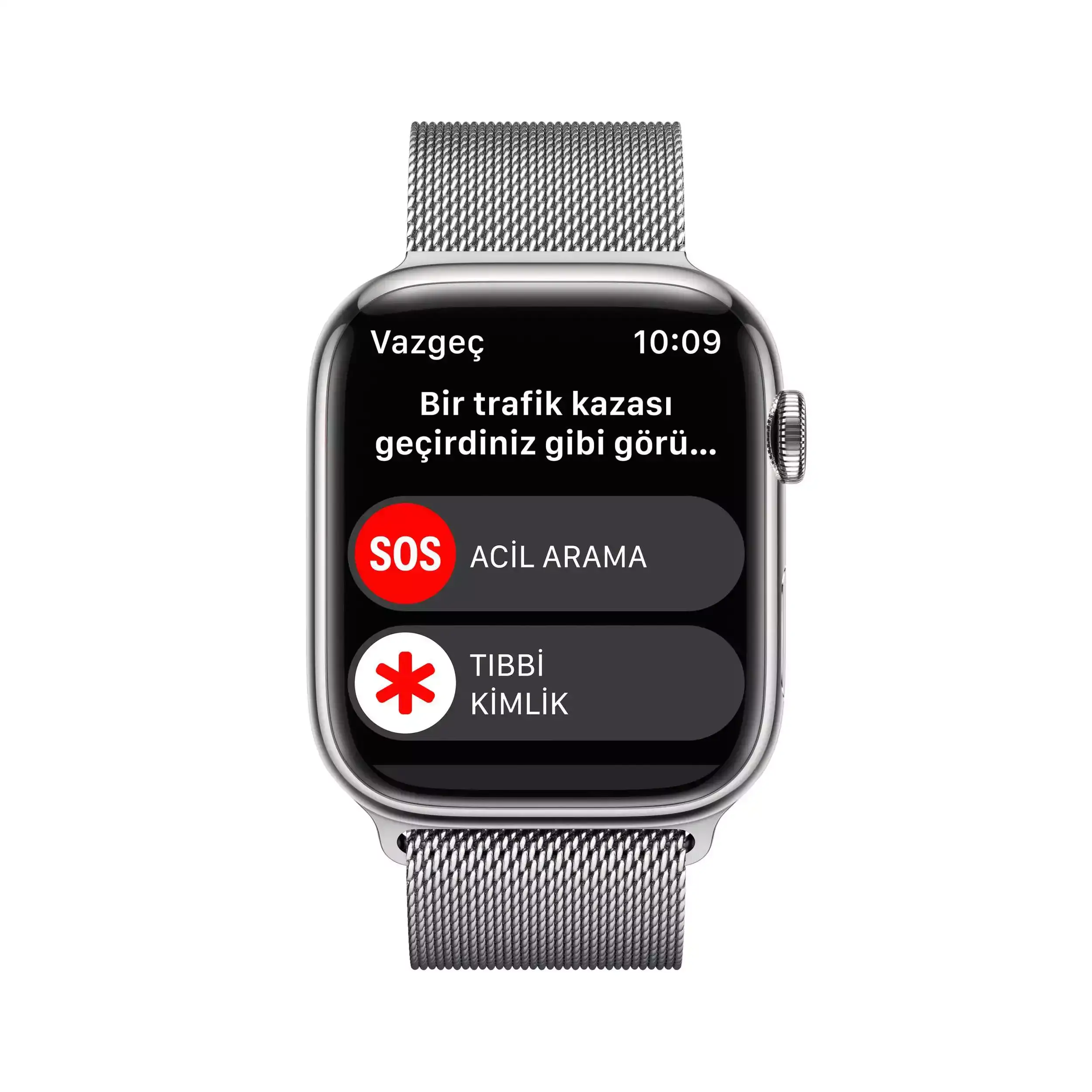 Apple Watch Series 8 GPS + Cellular 45mm Gümüş Paslanmaz Çelik Kasa - Gümüş Milanese Loop MNKJ3TU/A