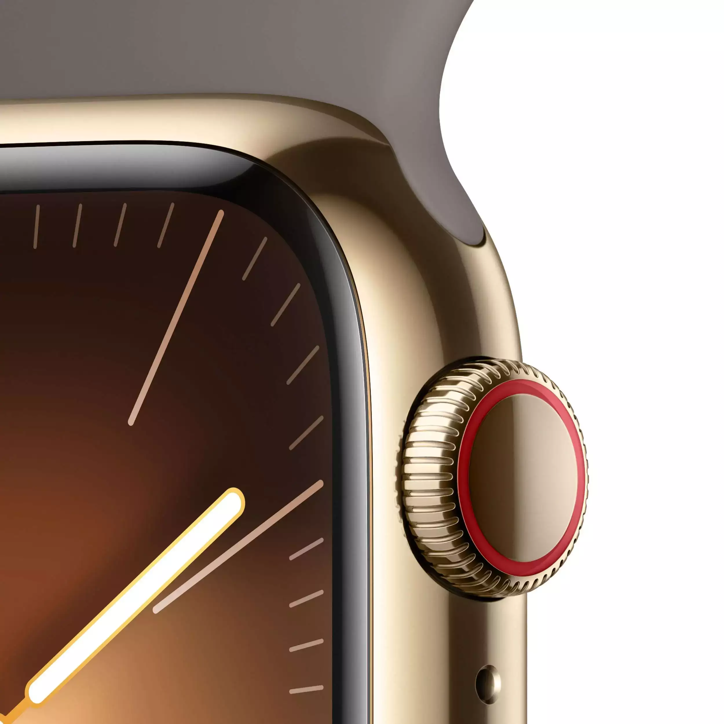 Apple Watch Series 9 GPS + Cellular 41mm Altın Paslanmaz Çelik Kasa Kil Spor Kordon S/M MRJ53TU/A