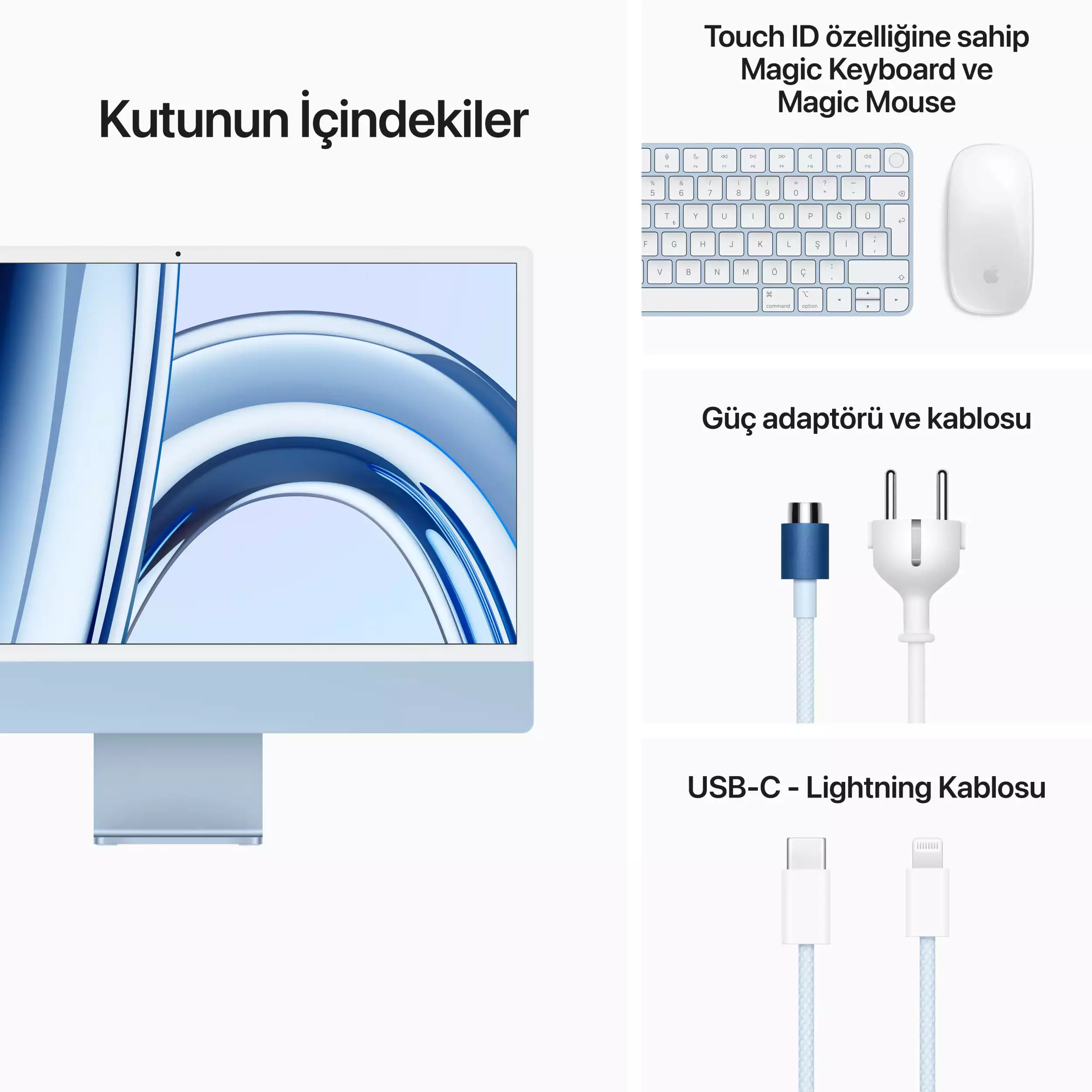 iMac 24 inc 4.5K M3 8CPU 10GPU 16GB 1TB Mavi Z19K001DY