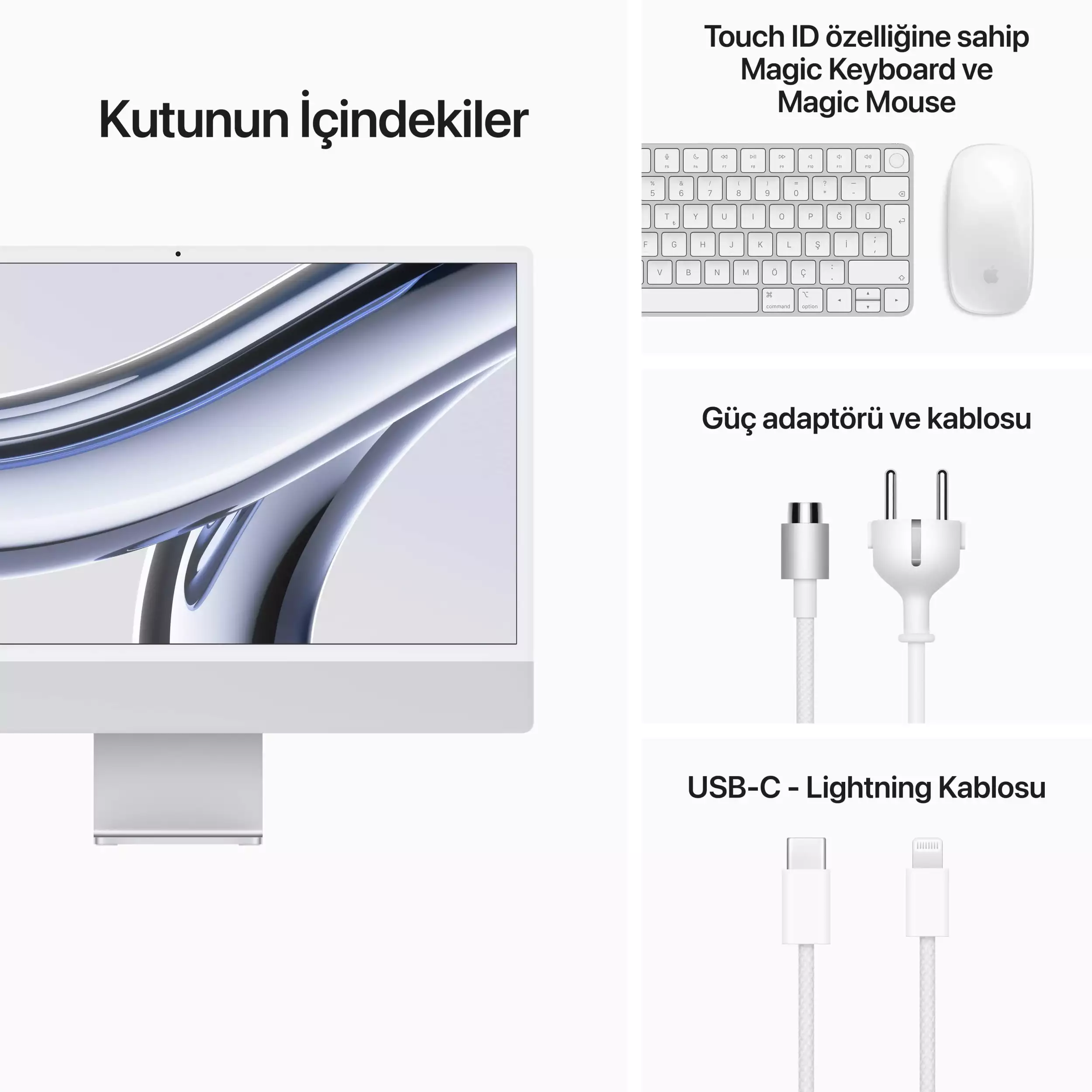 iMac 24 inc 4.5K M3 8CPU 10GPU 16GB 256GB Gümüş Z19D0014L