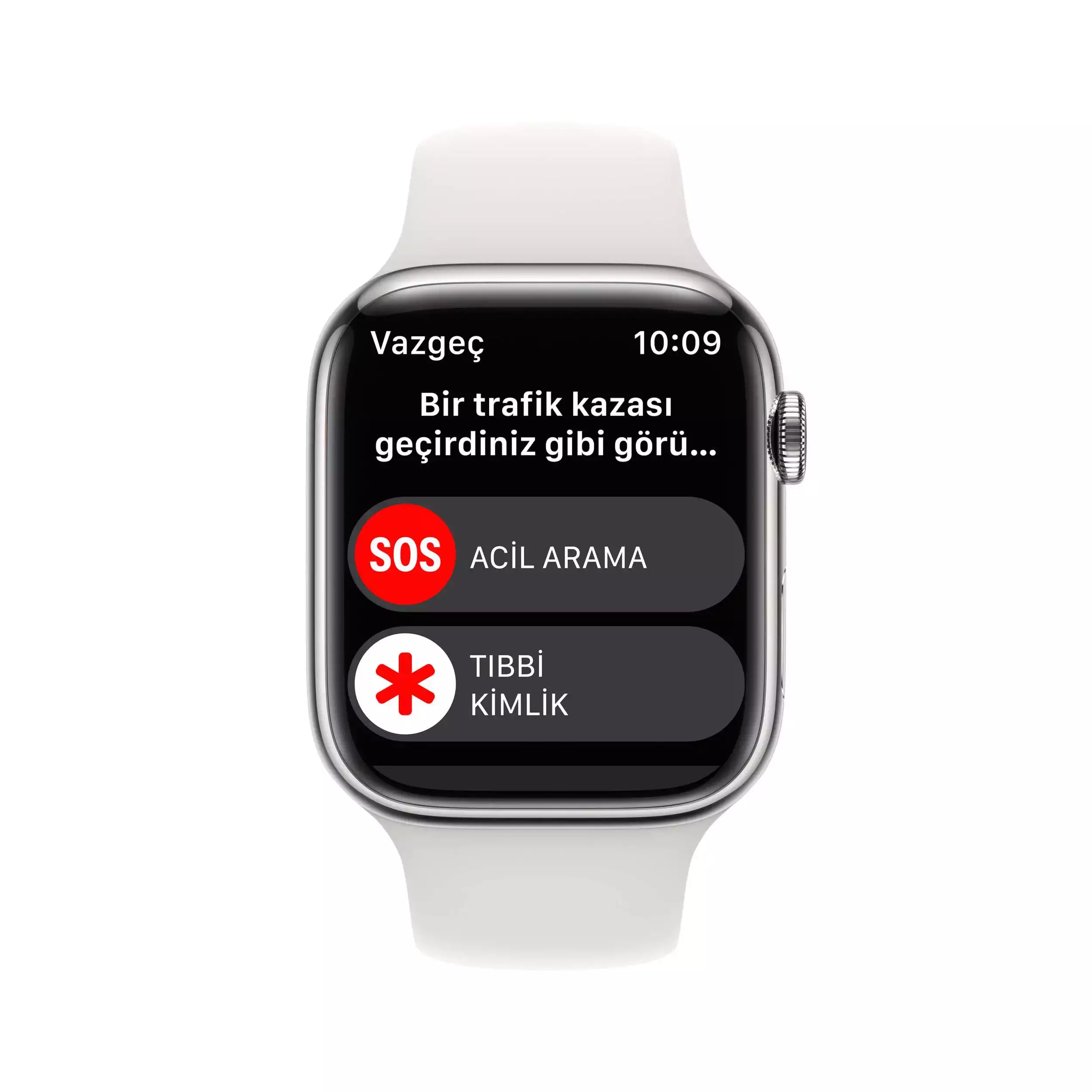 Apple Watch Series 8 GPS + Cellular 45mm Gümüş Paslanmaz Çelik Kasa - Beyaz Spor Kordon MNKE3TU/A