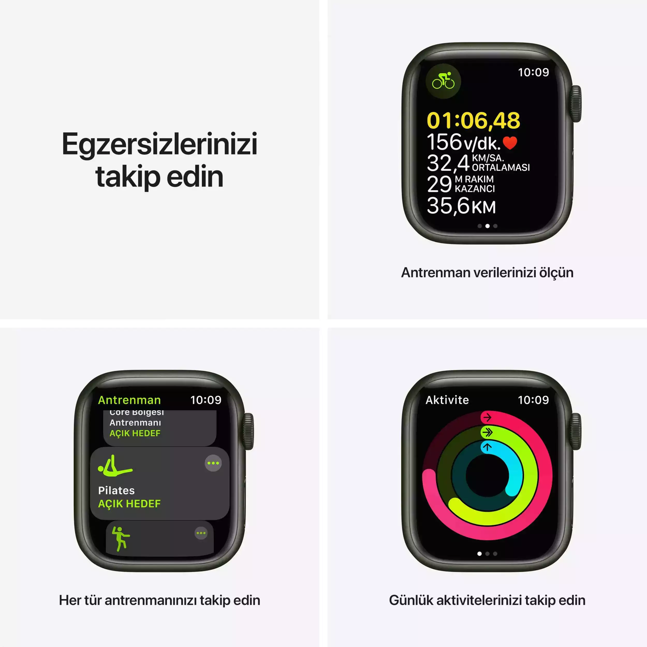 Apple Watch Series 7 GPS 41mm Yeşil Alüminyum Kasa - Yonca Spor Kordon MKN03TU/A-Teşhir