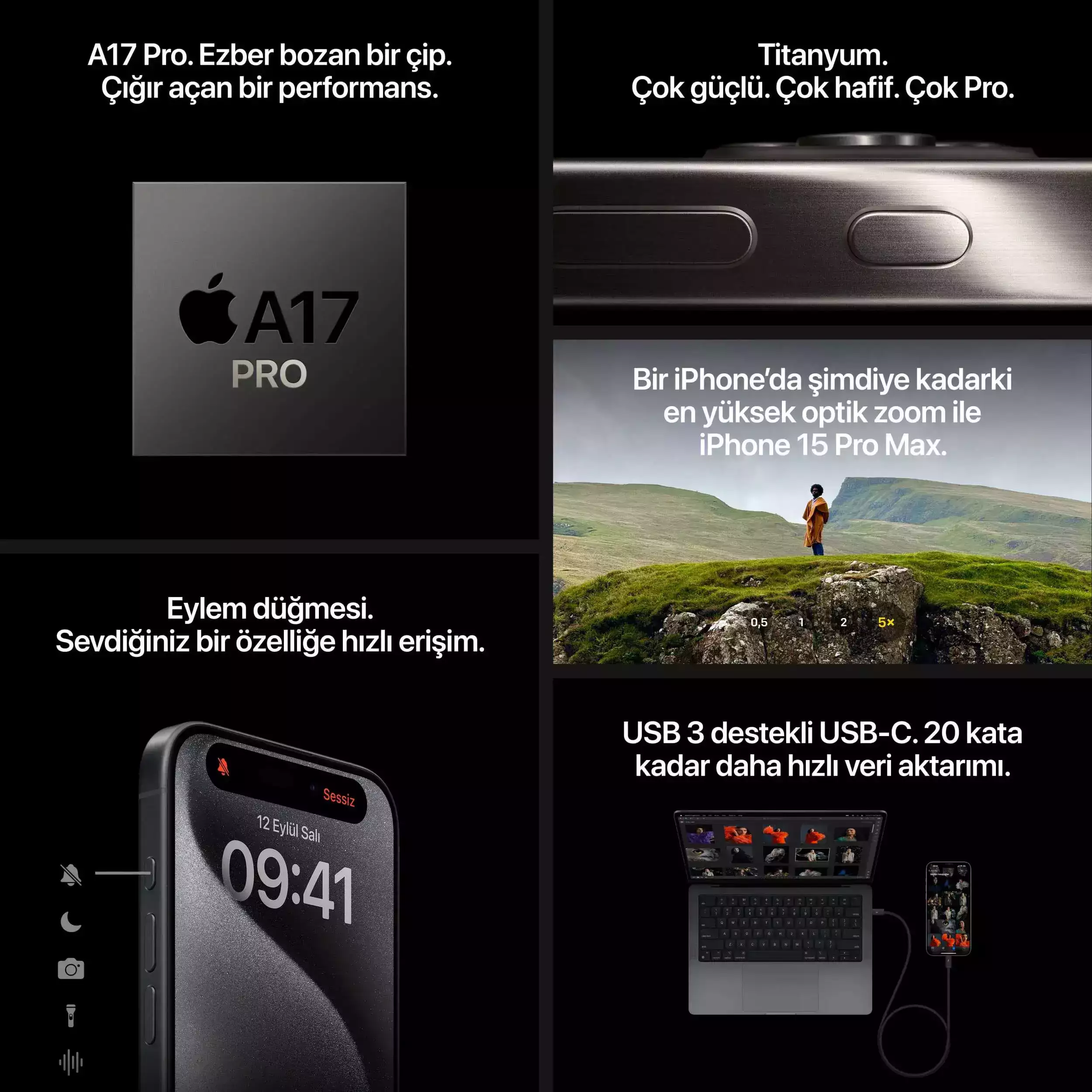 iPhone 15 Pro Max 256GB Natürel Titanyum MU793TU/A-Teşhir