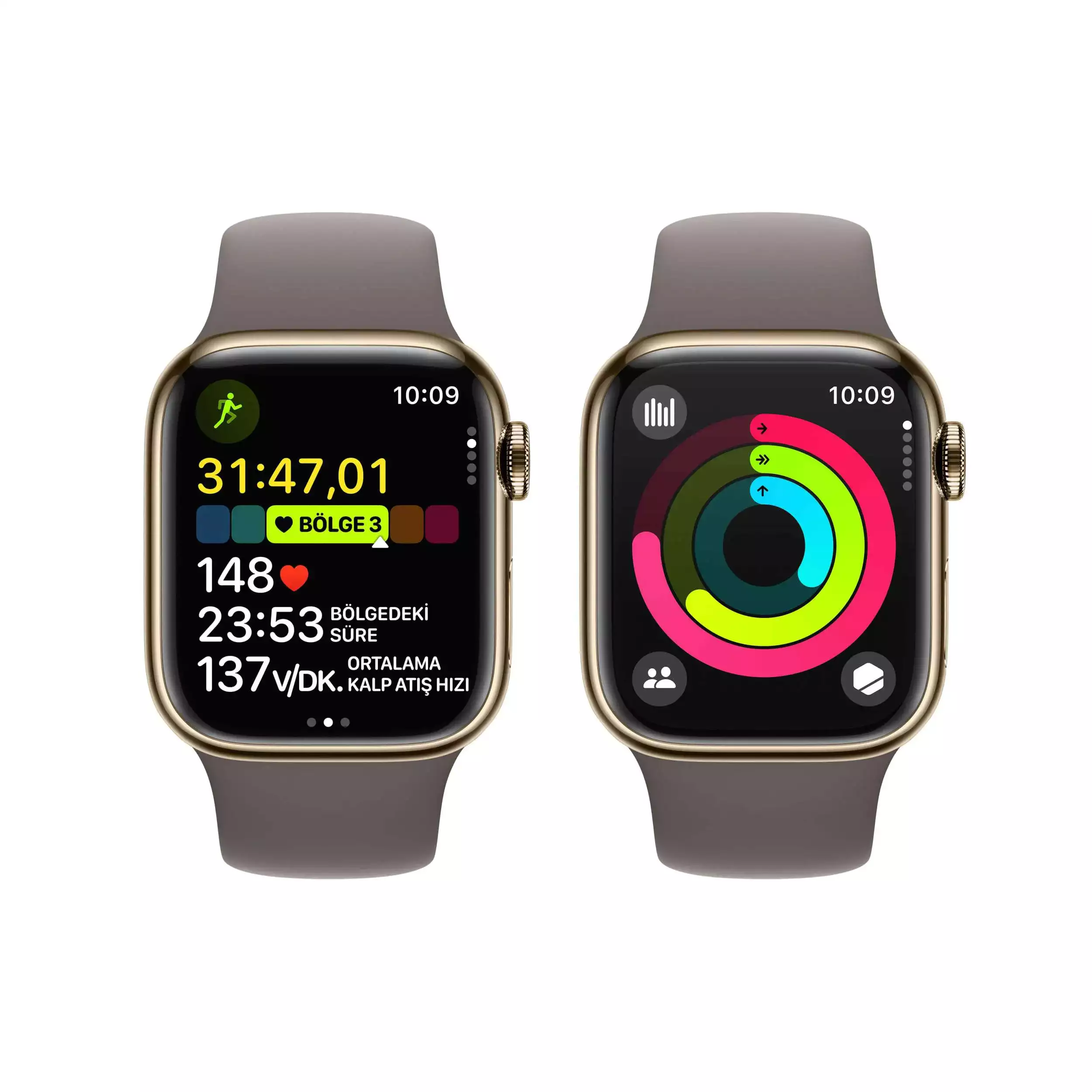Apple Watch Series 9 GPS + Cellular 41mm Altın Paslanmaz Çelik Kasa Kil Spor Kordon  M/L MRJ63TU/A