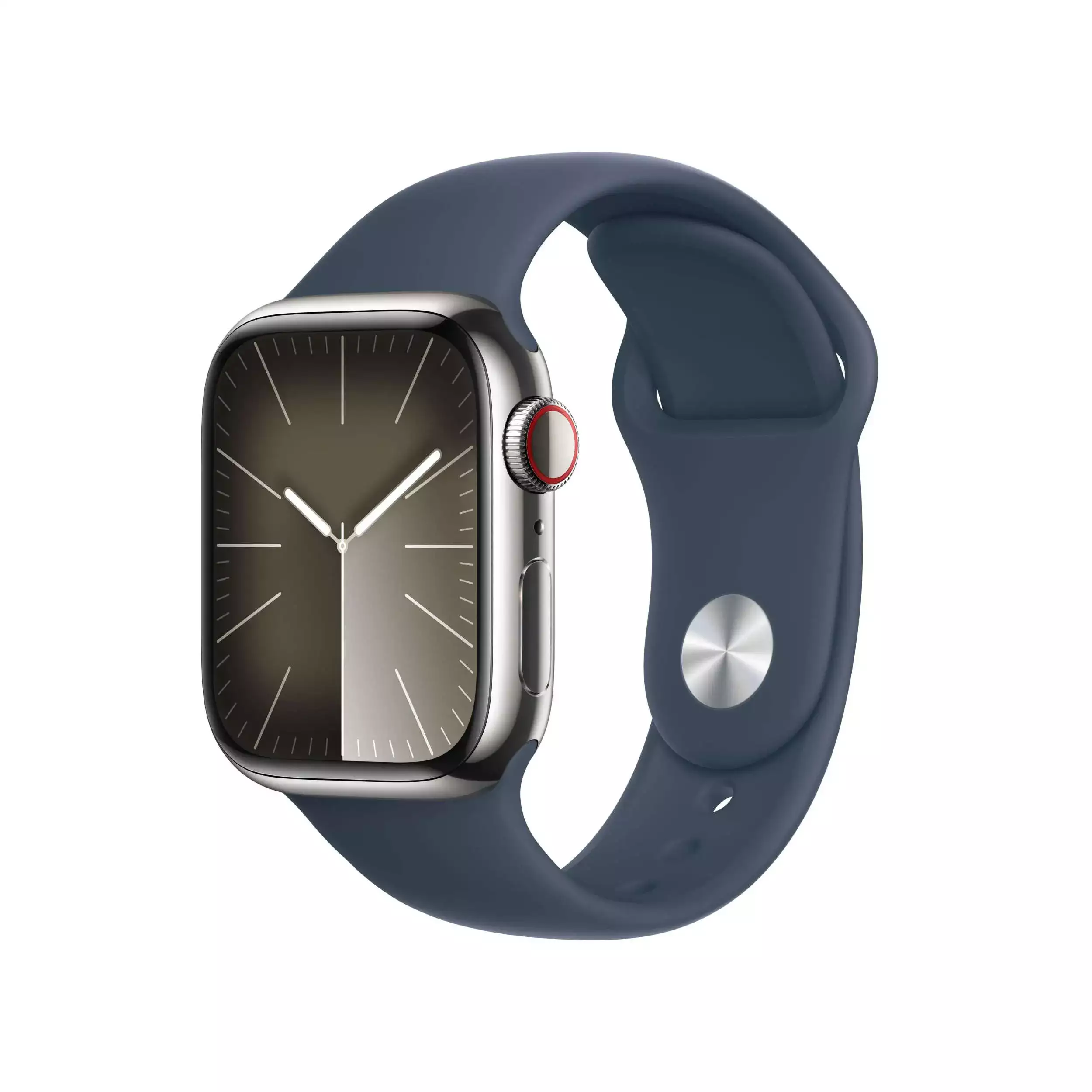 Apple Watch Series 9 GPS + Cellular 41mm Gümüş Paslanmaz Çelik Kasa Fırtına Mavisi Spor Kordon S/M MRJ23TU/A