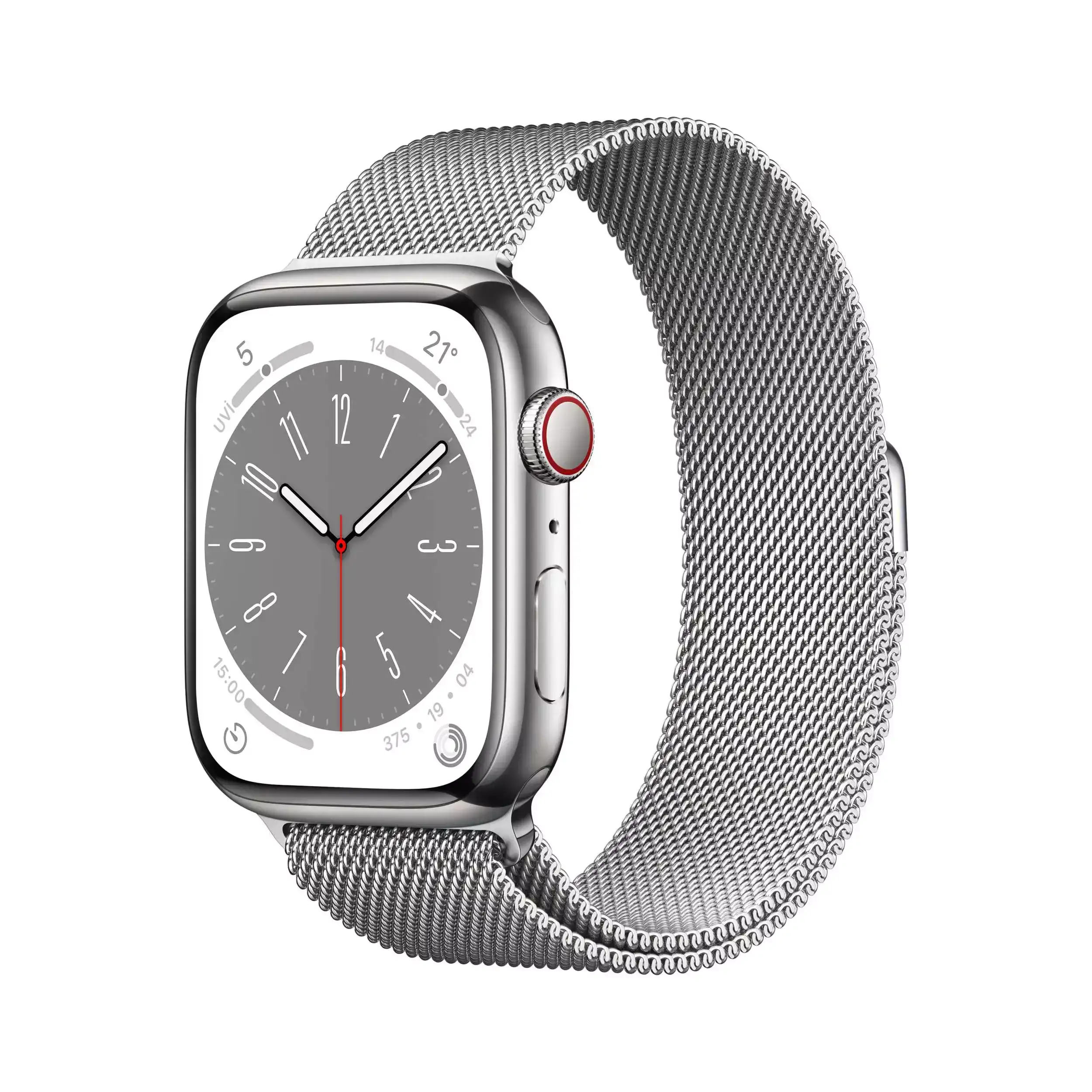 Apple Watch Series 8 GPS + Cellular 45mm Gümüş Paslanmaz Çelik Kasa - Gümüş Milanese Loop MNKJ3TU/A