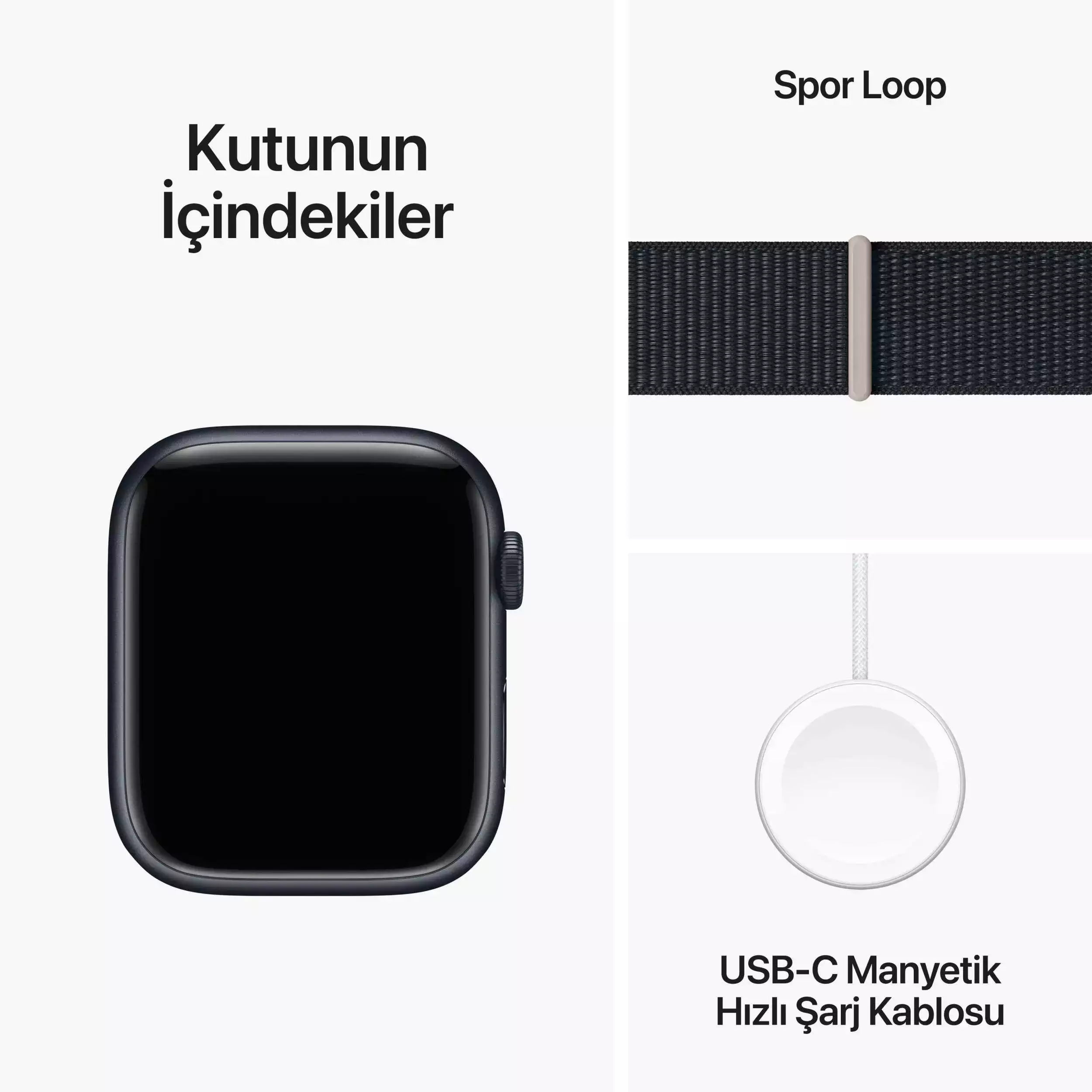 Apple Watch Series 9 GPS + Cellular 45mm Gece Yarısı Alüminyum Kasa Gece Yarısı Spor Loop MRMF3TU/A