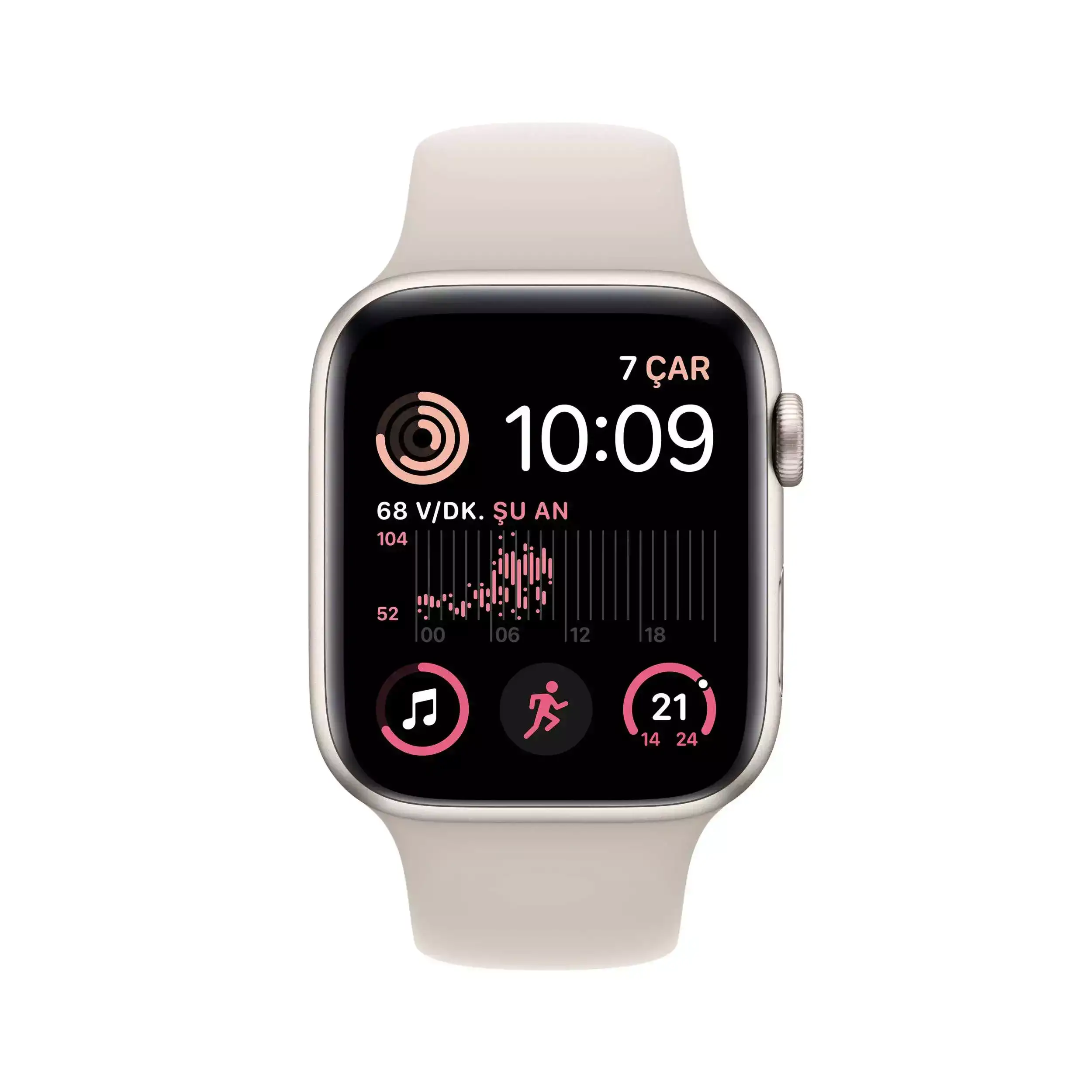 Apple Watch SE GPS 44mm Yıldız Işığı Alüminyum Kasa ve Yıldız Işığı Spor Kordon MNJX3TU/A