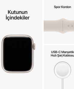 Apple Watch Series 8 GPS 45mm Yıldız Işığı Alüminyum Kasa - Yıldız Işığı Spor Kordon MNP23TU/A-Teşhir -10