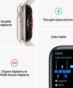 Apple Watch Series 8 GPS 45mm Gümüş Alüminyum Kasa - Beyaz Spor Kordon  MP6N3TU/A-Teşhir -6