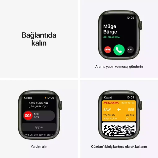 Apple Watch Series 7 GPS 41mm Yeşil Alüminyum Kasa - Yonca Spor Kordon MKN03TU/A-Teşhir -7