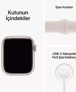 Apple Watch Series 8 41mm Yıldız Işığı Alüminyum Kasa ve Spor Kordon GPS MNP63TU/A-Teşhir -5