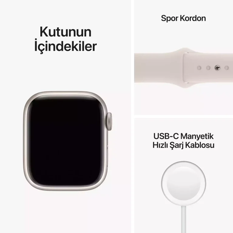 Apple Watch Series 8 41mm Yıldız Işığı Alüminyum Kasa ve Spor Kordon GPS MNP63TU/A-Teşhir -5