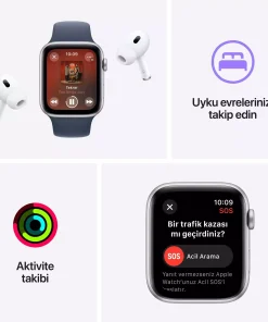 Apple Watch SE GPS + Cellular 44mm Gece Yarısı Alüminyum Kasa Gece Yarısı Spor Kordon S/M MRH53TU/A -7
