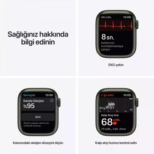 Apple Watch Series 7 GPS 41mm Yeşil Alüminyum Kasa - Yonca Spor Kordon MKN03TU/A-Teşhir -8