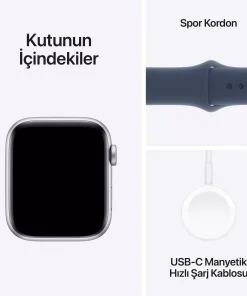Apple Watch SE GPS + Cellular 44mm Gümüş Alüminyum Kasa Fırtına Mavisi Spor Kordon S/M MRHF3TU/A -7