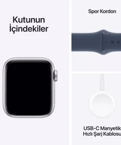 Apple Watch SE GPS + Cellular 40mm Gümüş Alüminyum Kasa Fırtına Mavisi Spor Kordon S/M MRGJ3TU/A -7