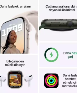 Apple Watch Series 7 GPS 41mm Yeşil Alüminyum Kasa - Yonca Spor Kordon MKN03TU/A-Teşhir -2