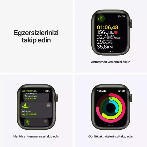 Apple Watch Series 7 GPS 41mm Yeşil Alüminyum Kasa - Yonca Spor Kordon MKN03TU/A-Teşhir -5