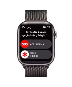 Apple Watch Series 8 GPS + Cellular 45mm Grafit Paslanmaz Çelik Kasa - Grafit Milanese Loop MNKX3TU/A-Teşhir -3