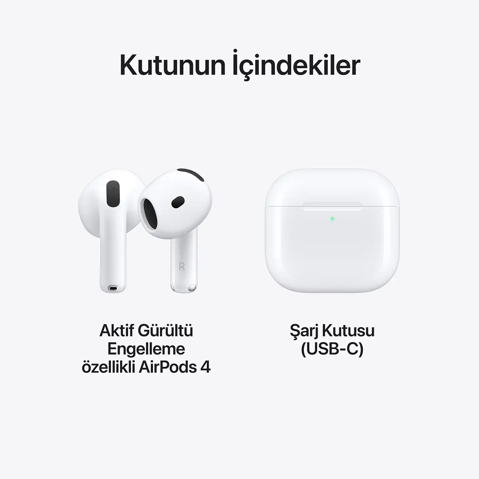AirPods 4 Aktif Gürültü Önleme MXP93TU/A 7 AirPods 4 Gürültü Engelleme Kutu İçeriği