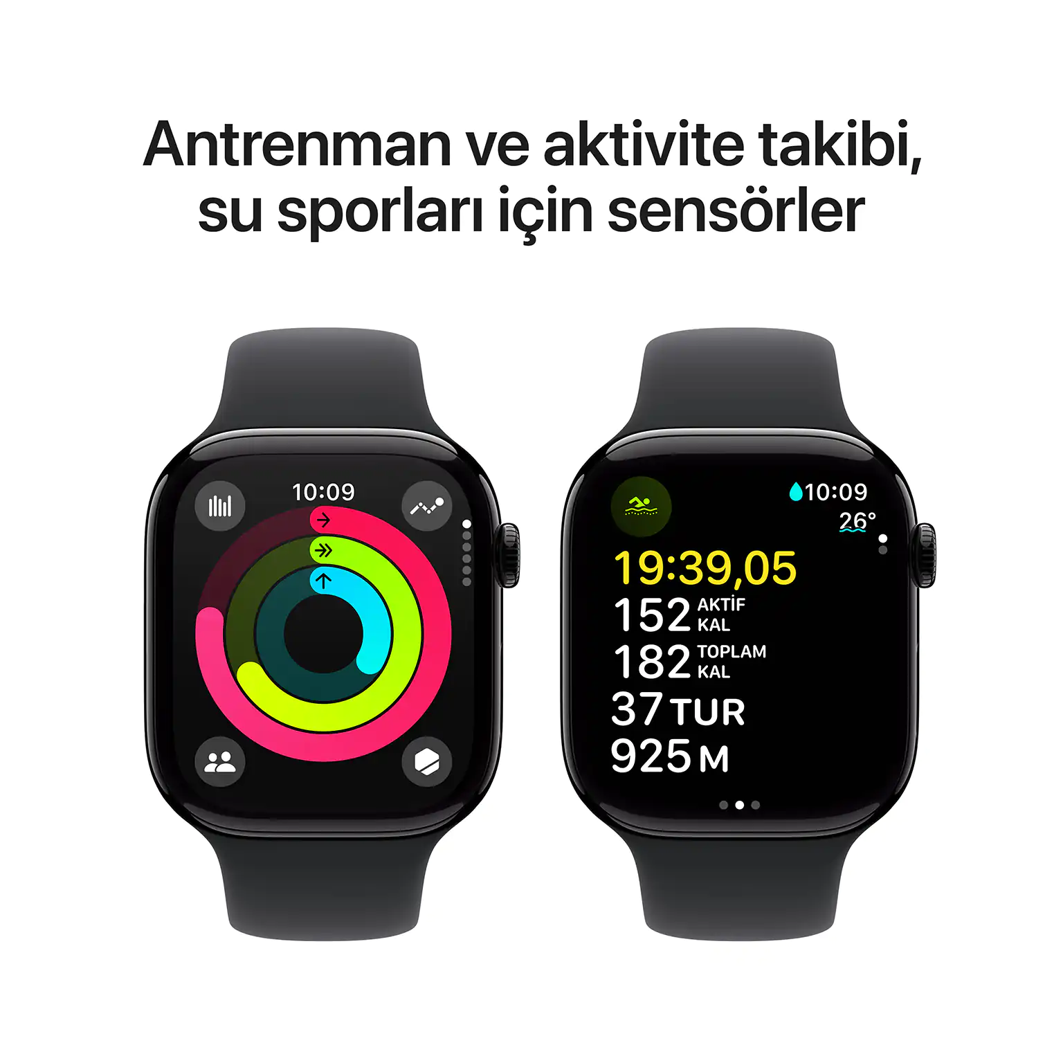 Apple Watch Series 10 GPS 42mm Simsiyah Alüminyum Kasa Siyah Spor Band M/L MWWF3TU/A 6 Apple Watch Series 10 Simsiyah Takip