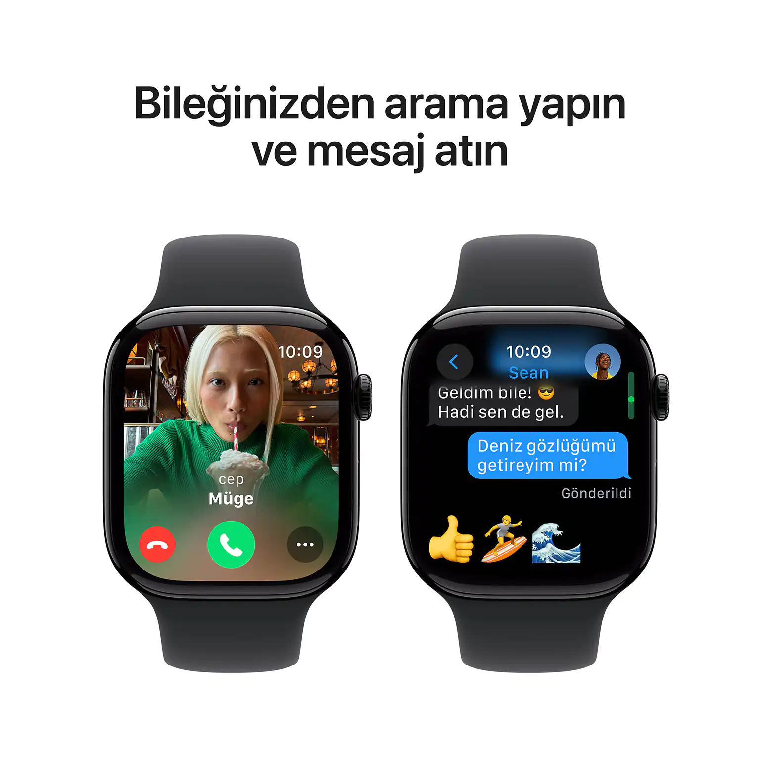 Apple Watch Series 10 GPS 42mm Simsiyah Alüminyum Kasa Siyah Spor Band M/L MWWF3TU/A 3 Apple Watch Series 10 Simsiyah Arama ve Mesaj