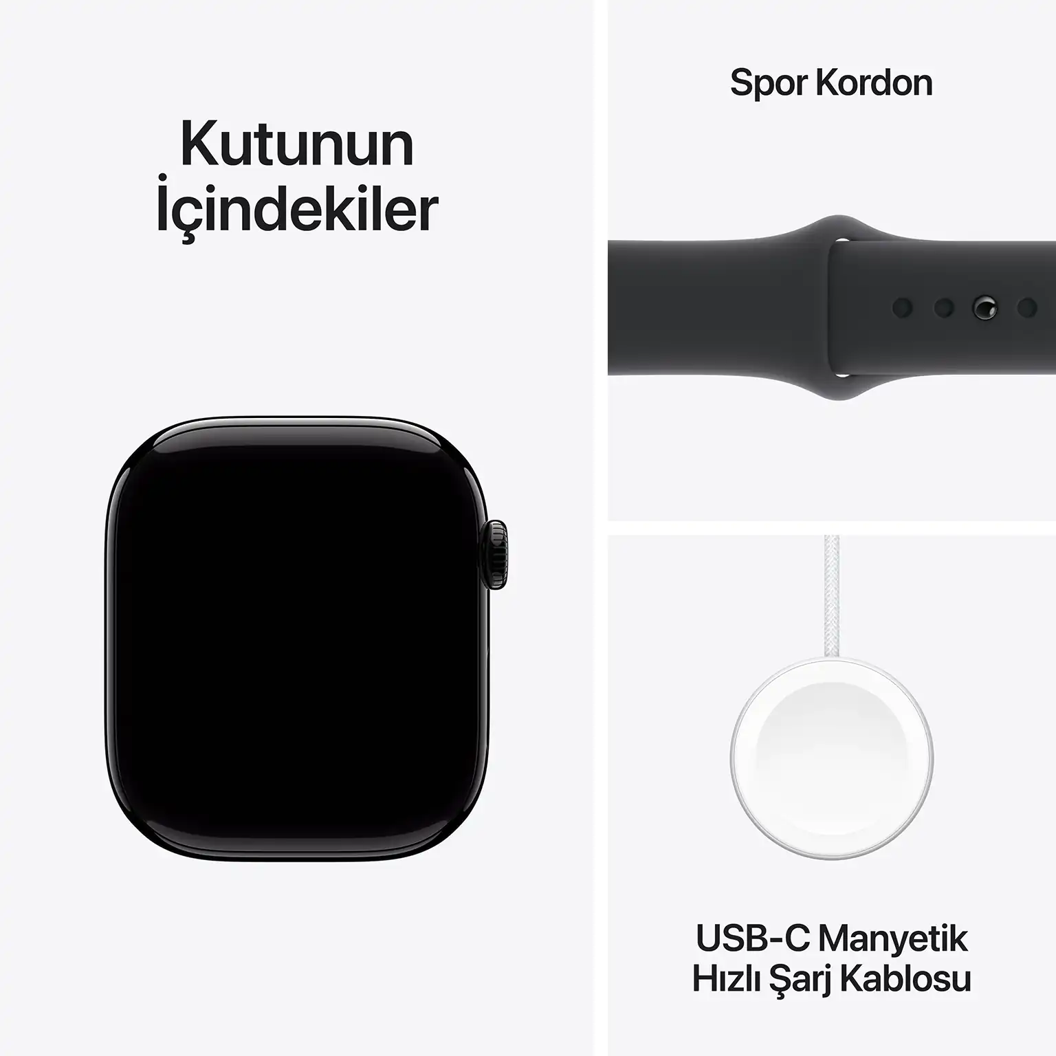Apple Watch Series 10 GPS 42mm Simsiyah Alüminyum Kasa Siyah Spor Band M/L MWWF3TU/A 8 Apple Watch Series 10 Simsiyah Kutunun İçindekiler