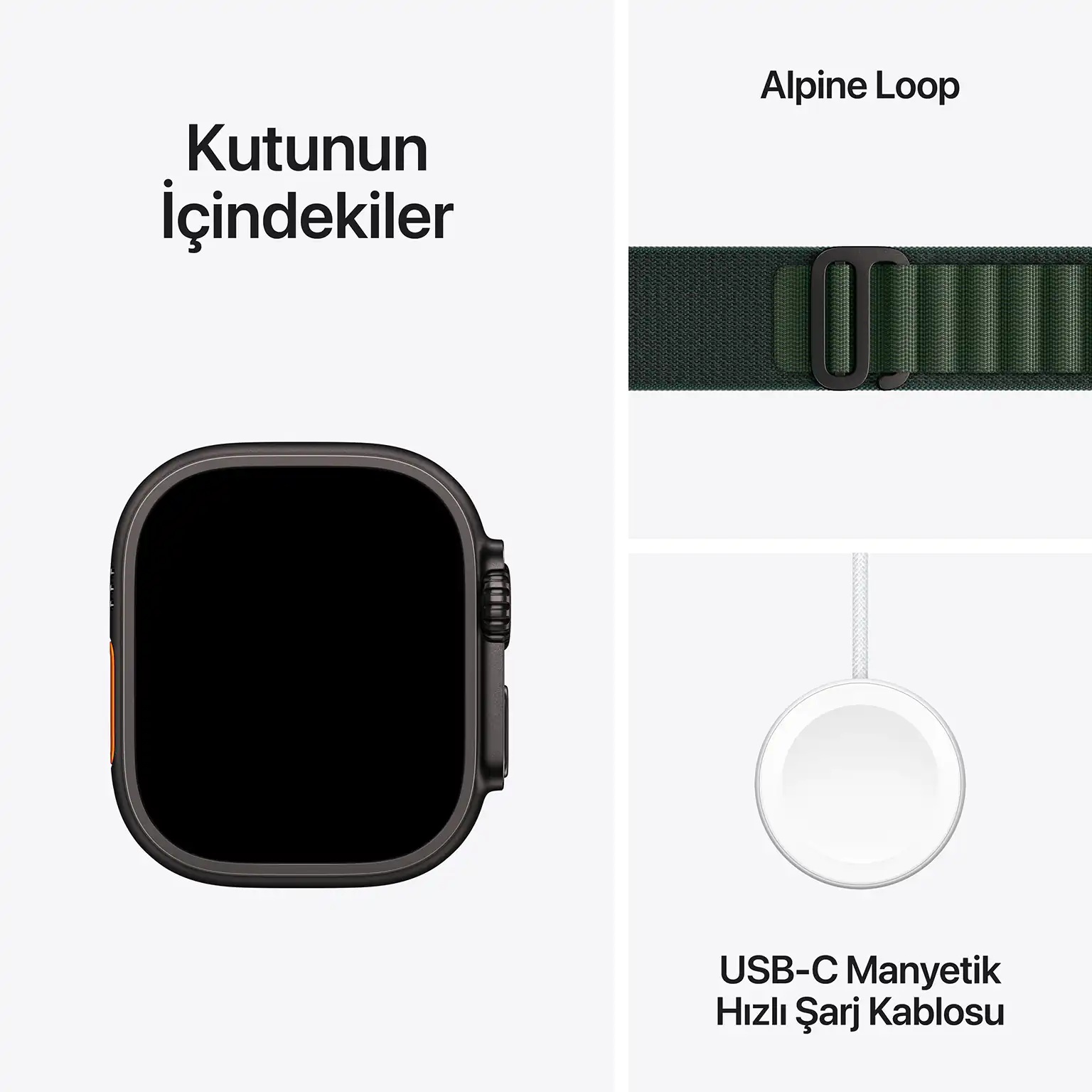 Apple Watch Ultra 2 Koyu Yeşil Kutunun İçindekiler