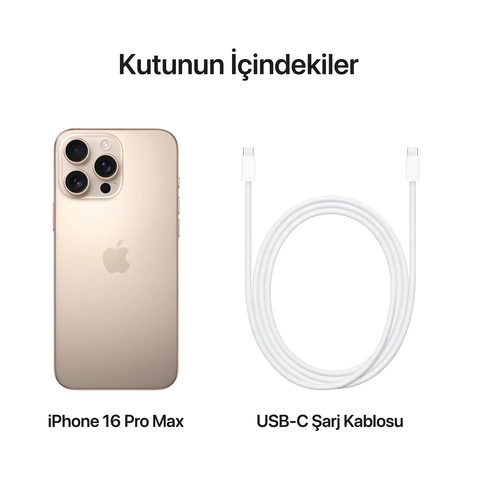 iPhone 16 Pro Max 512GB Çöl Titanyum MYX23TU/A-Teşhir 8 iPhone 16 Pro Max Çöl Titanyum Kutunun İçindekiler