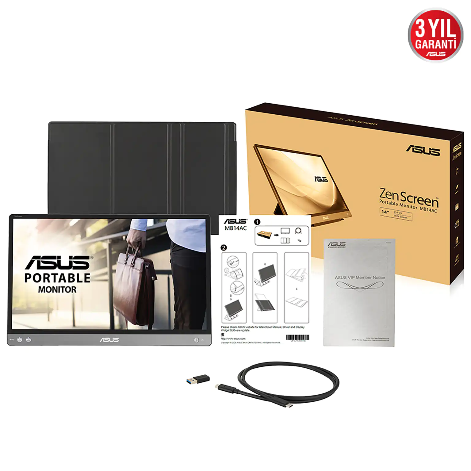 Asus ZenScreen 14 inç Taşınabilir USB Monitör MB14AC 3 Asus ZenScreen Kutu İçeriği