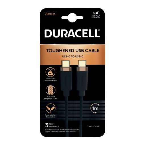 Duracell 1M USB-C-USB-C 3.2 Gen1 Braided Black Kutu USB7030A