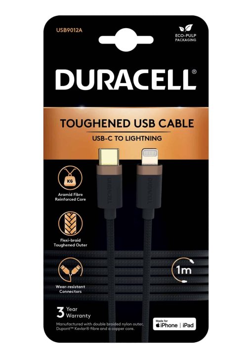 Duracell 1M USB-C to Lightning Braided Black Kutu USB9012A