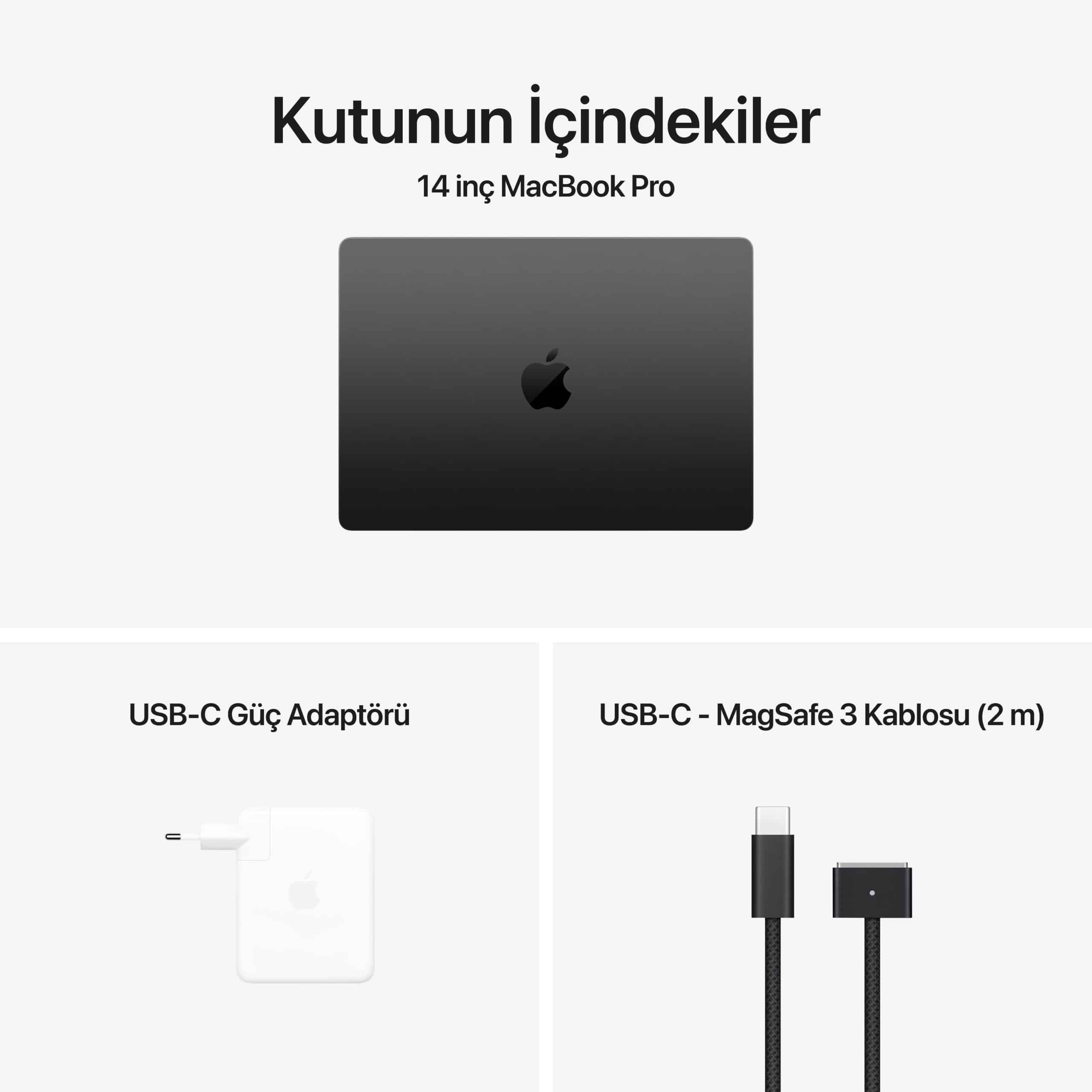 Macbook Pro 14 inc M4 Pro Max Uzay Siyahı Kutu İçeriği
