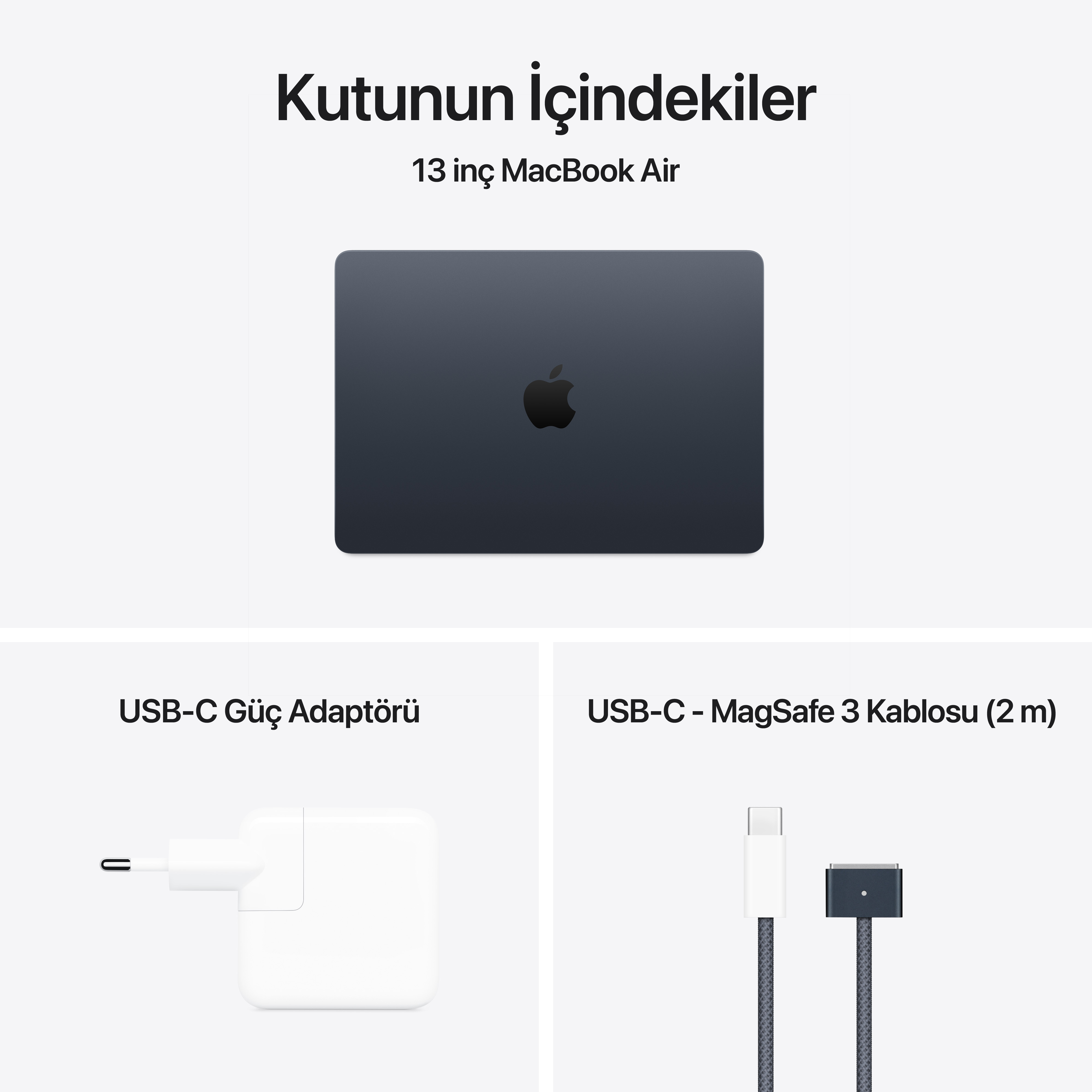 MacBook Air 13 M4 Gece Yarısı Kutunun İçindekiler
