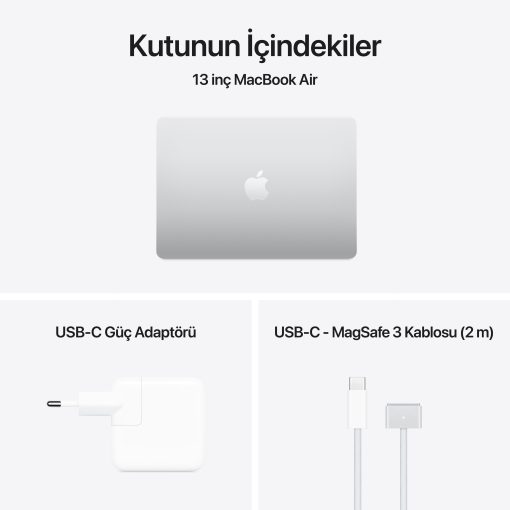 MacBook Air 13 M4 Gümüş Kutunun İçindekiler
